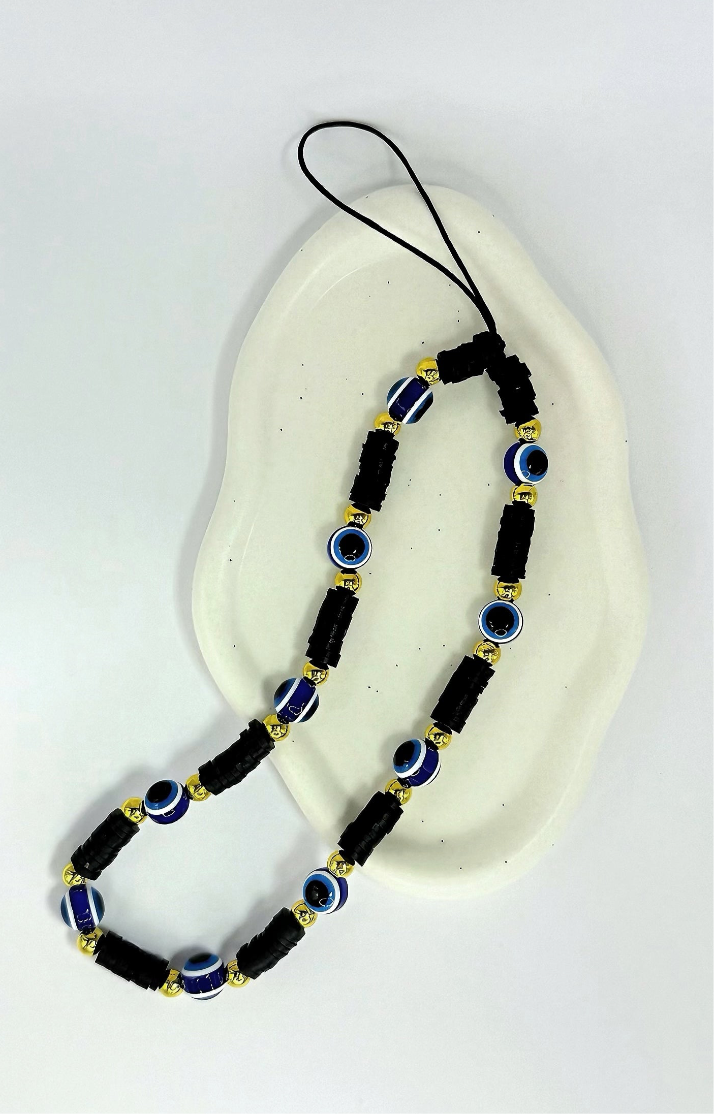 Evil Eye Beaded Phone Wrist Strap in Black