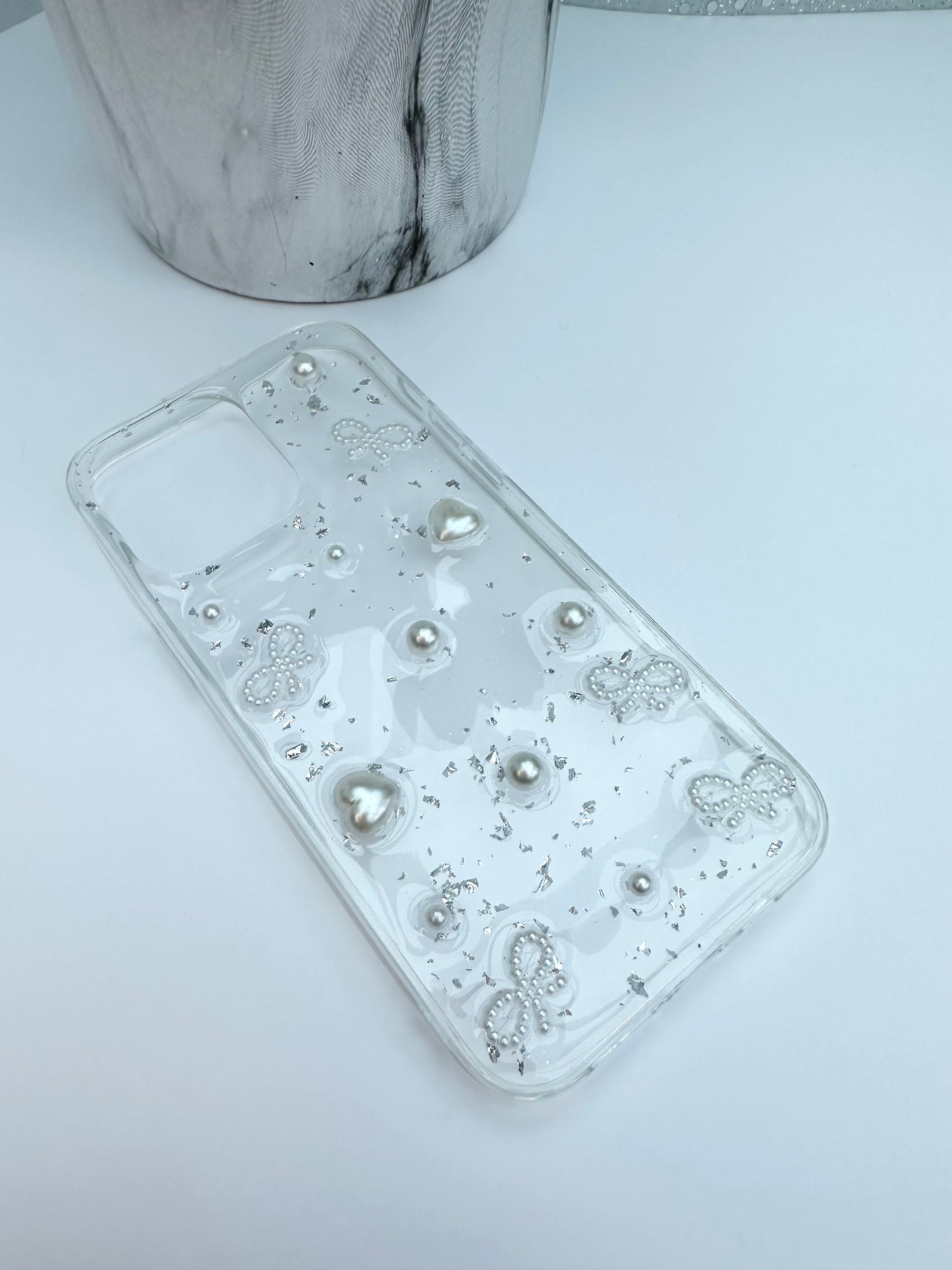 3D Pearl Bow Elegance Silver Foil Phone Case