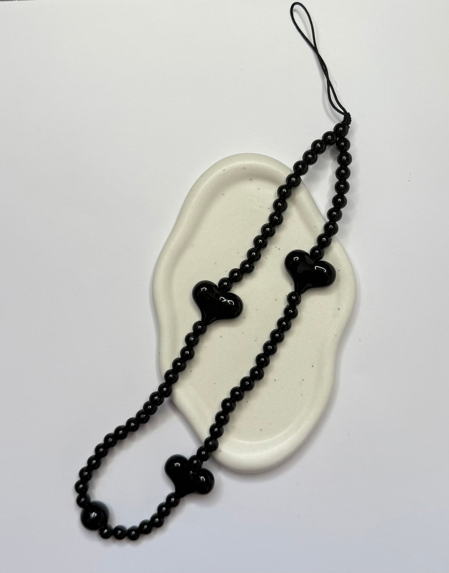 Black Heart Beaded Phone Wrist Strap