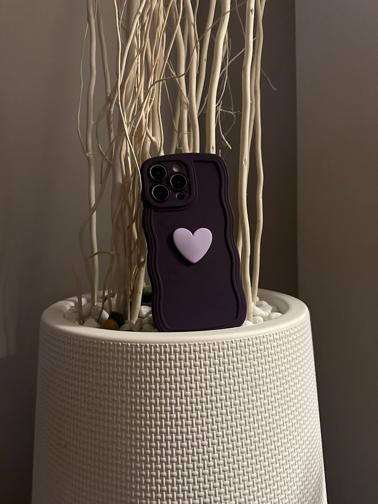 3D Heart Wavy Edge Purple Phone Case