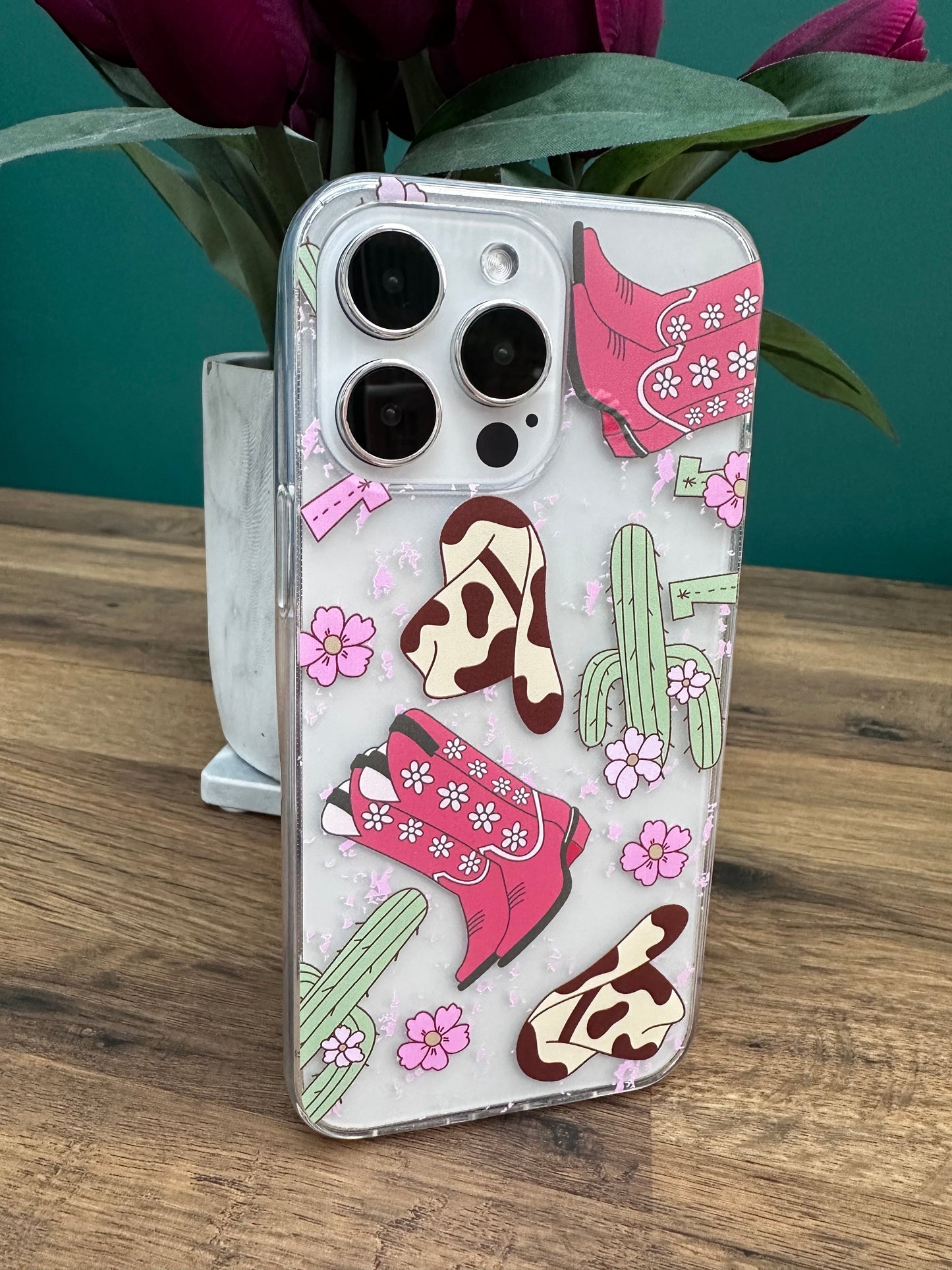 Cowgirl Boots & Cactus Clear Phone Case