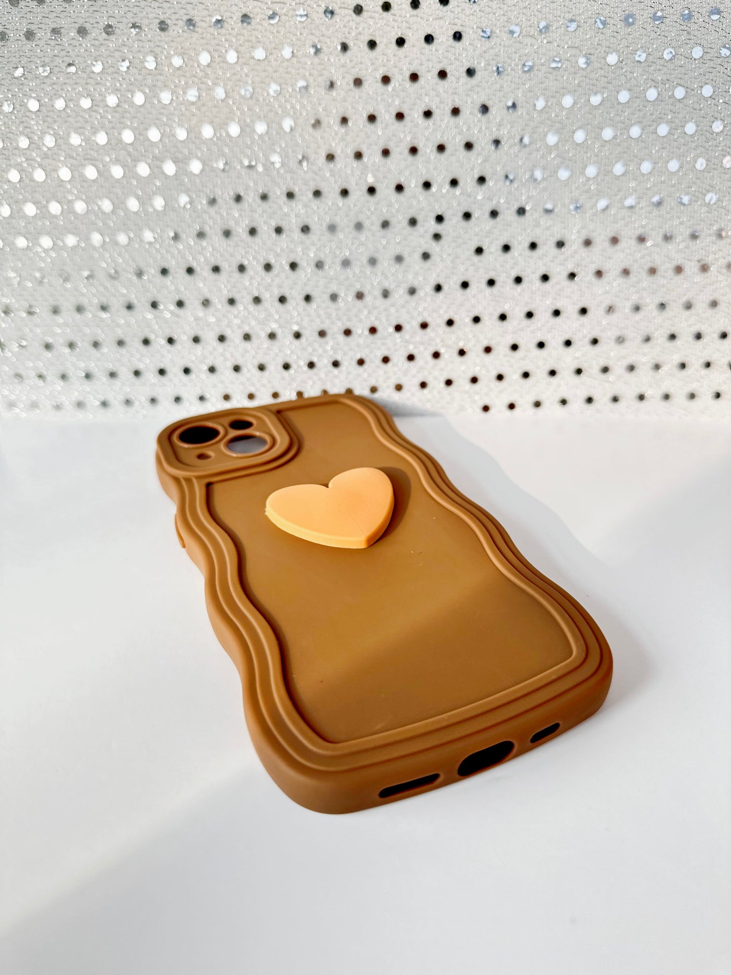 3D Heart Wavy Edge Teddy Bear Brown Phone Case