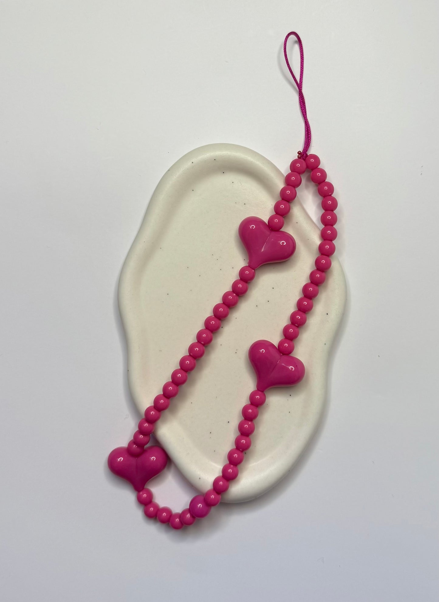 Hot Pink Heart Beaded Phone Wrist Strap