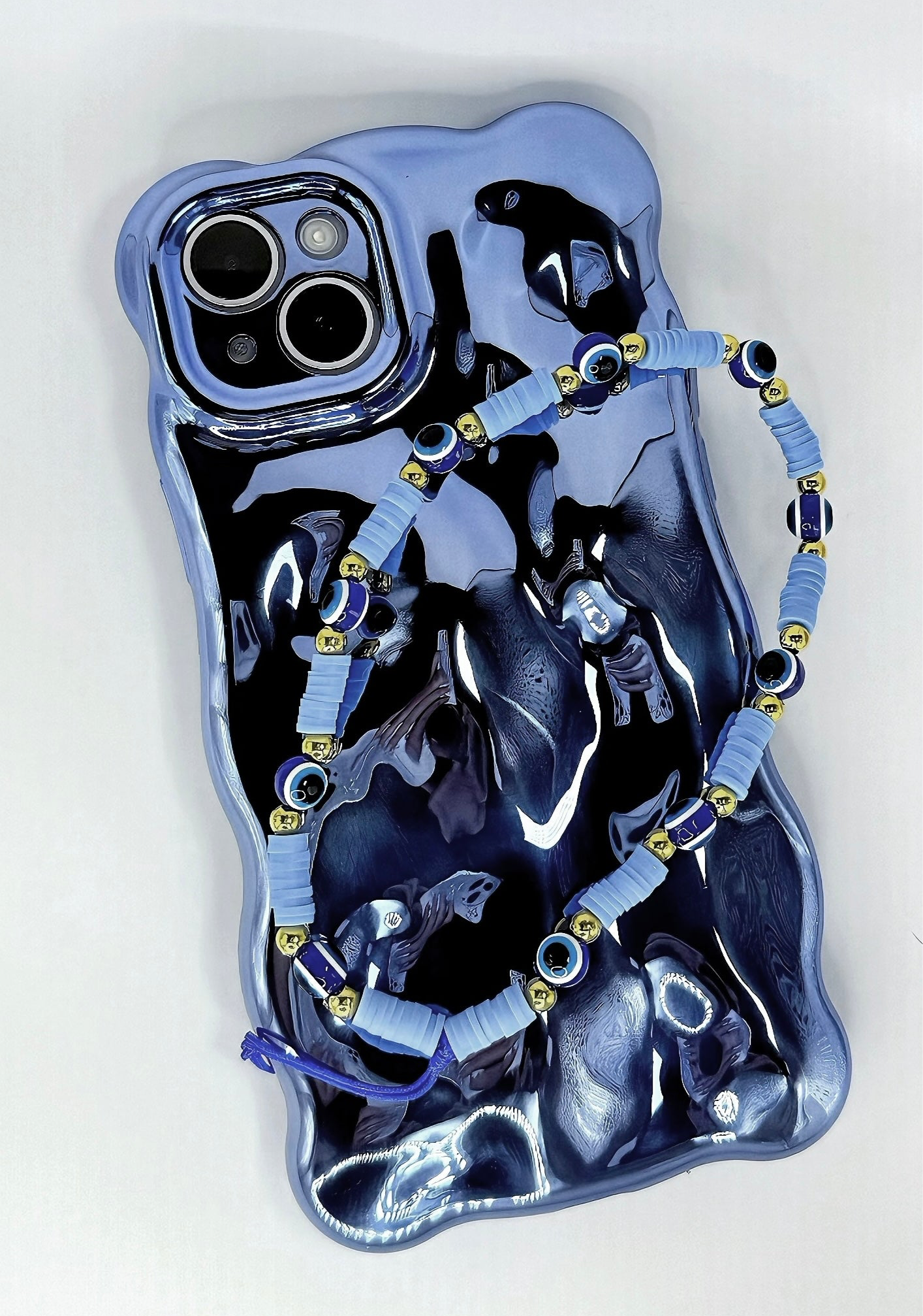 Evil Eye Beaded Phone Wrist Strap in Blue