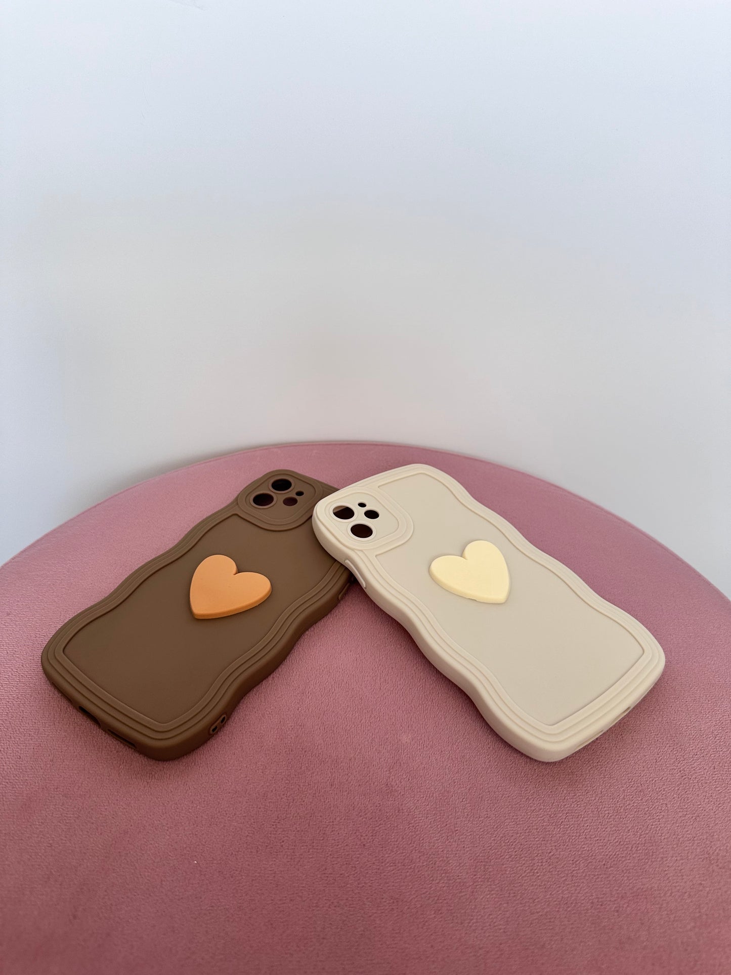 3D Heart Wavy Edge Vanilla Cream Phone Case