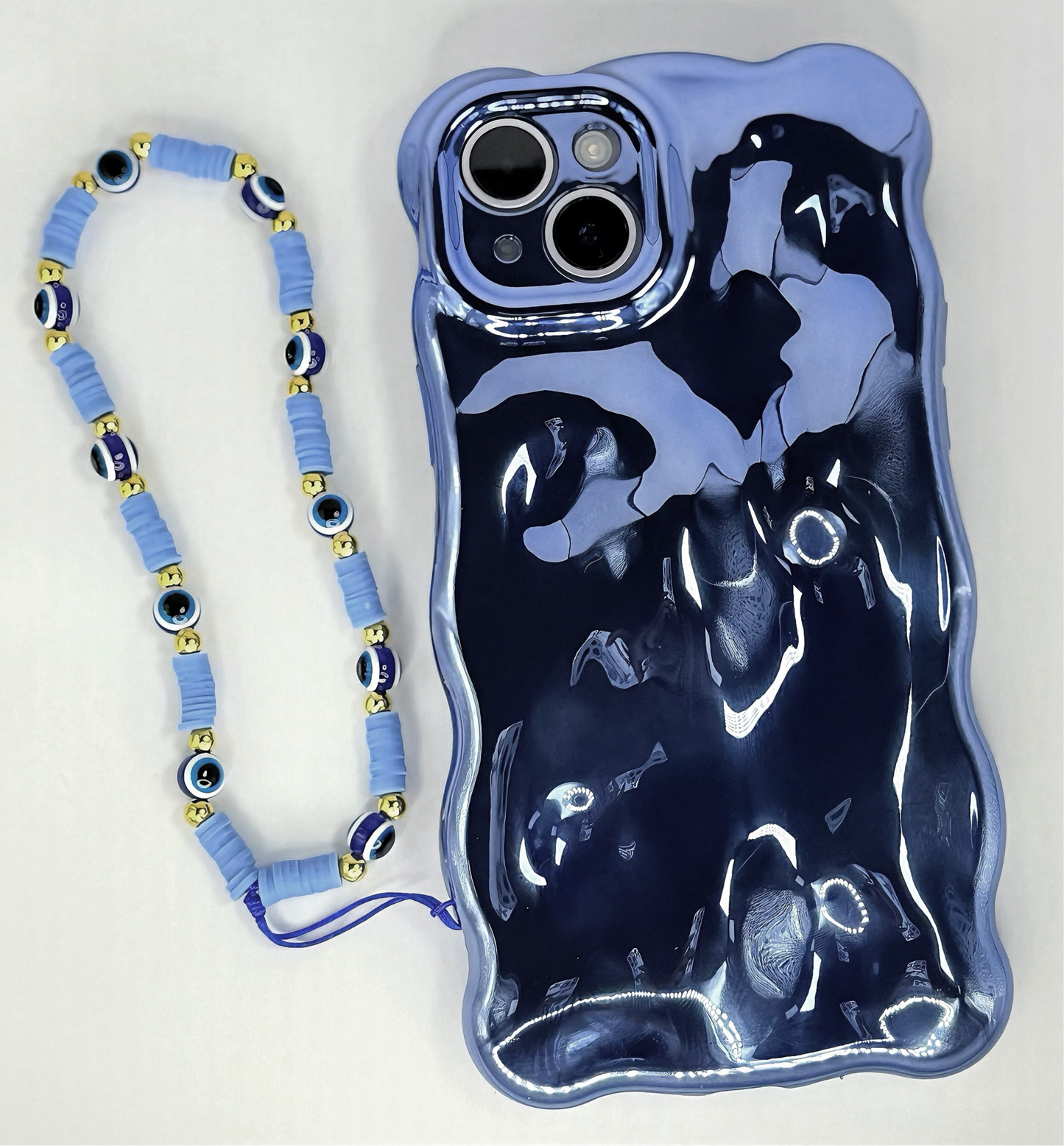 Evil Eye Beaded Phone Wrist Strap in Blue