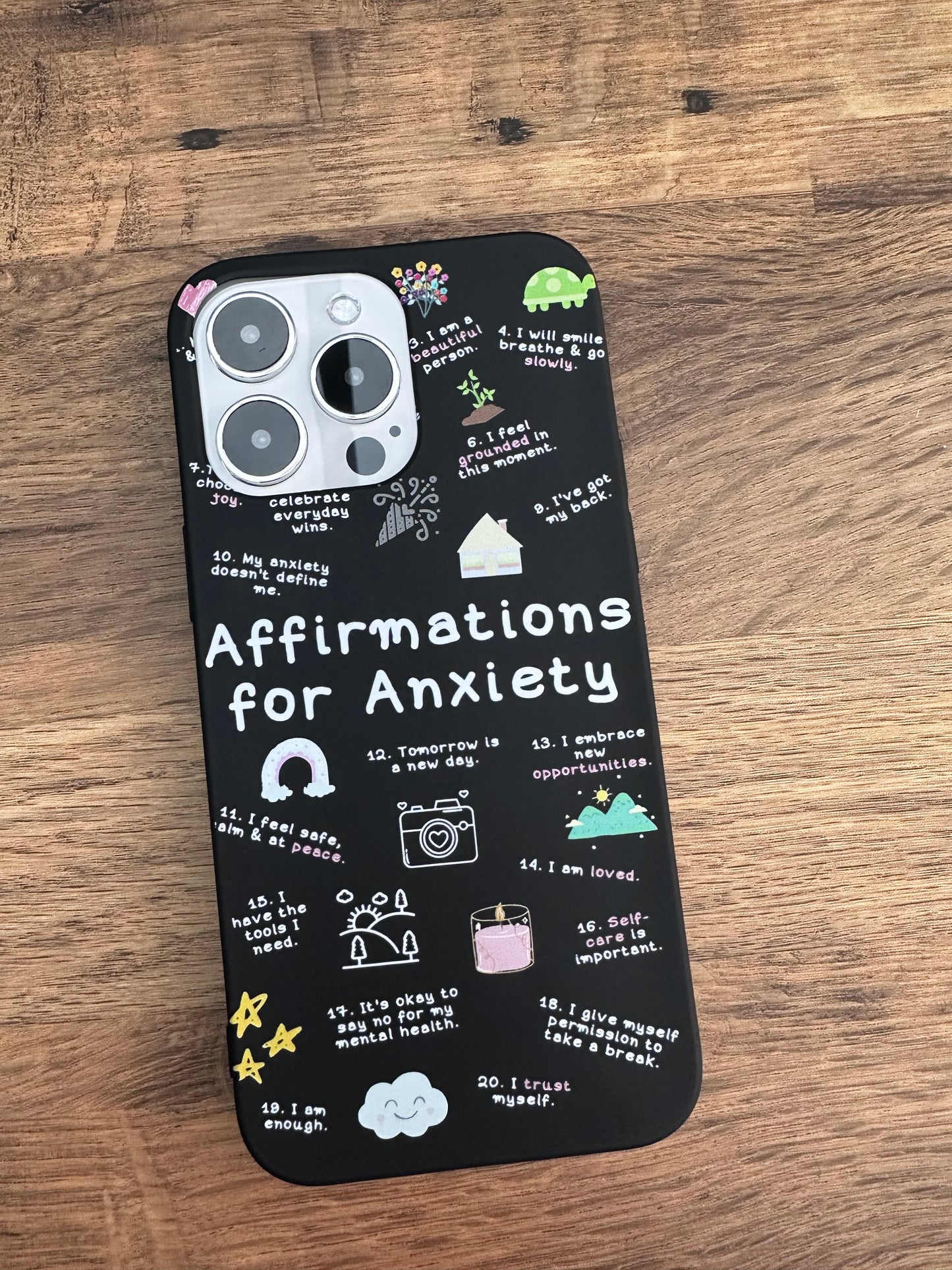 "Affirmations for Anxiety" Black Phone Case