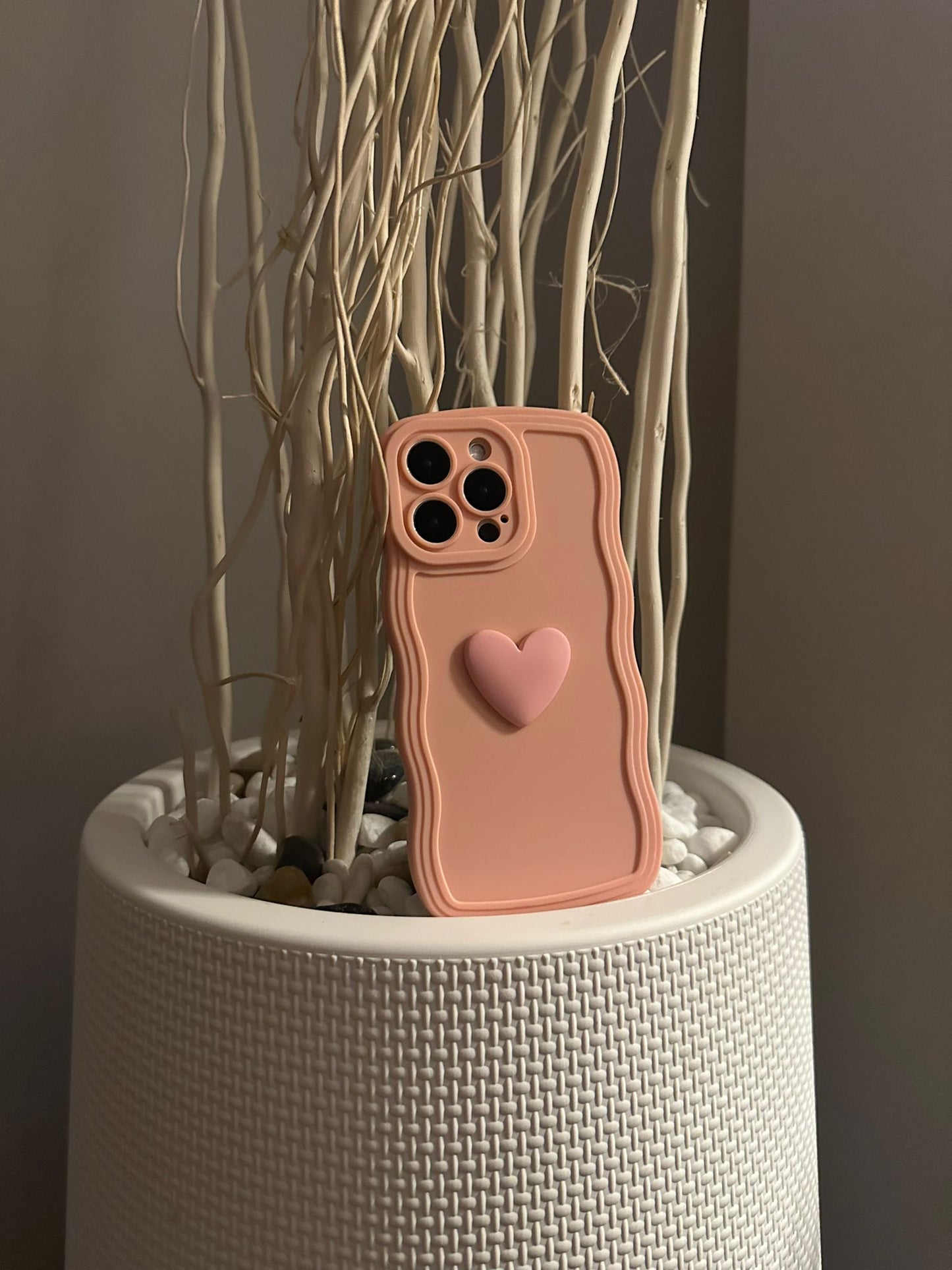 3D Heart Wavy Edge Soft Pink Phone Case