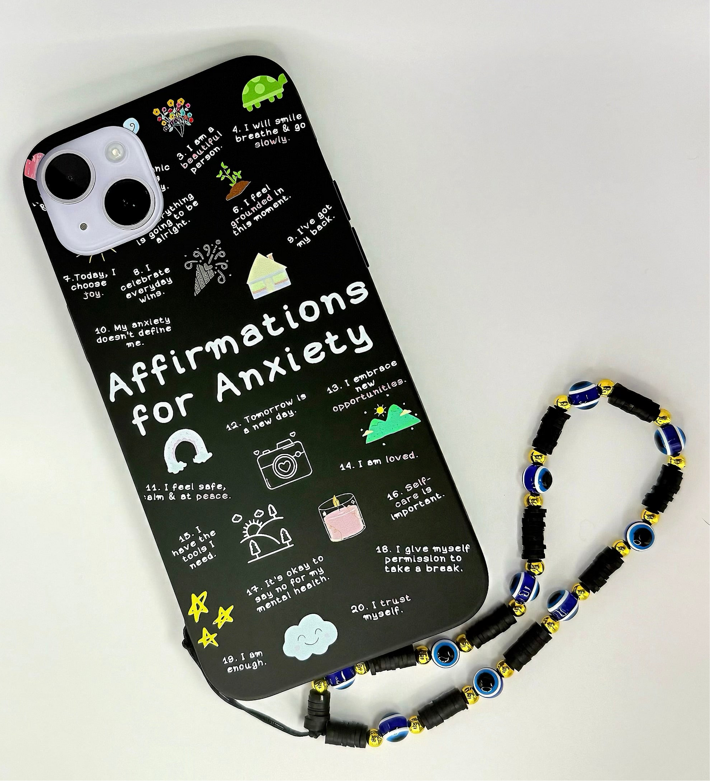 Evil Eye Beaded Phone Wrist Strap in Black