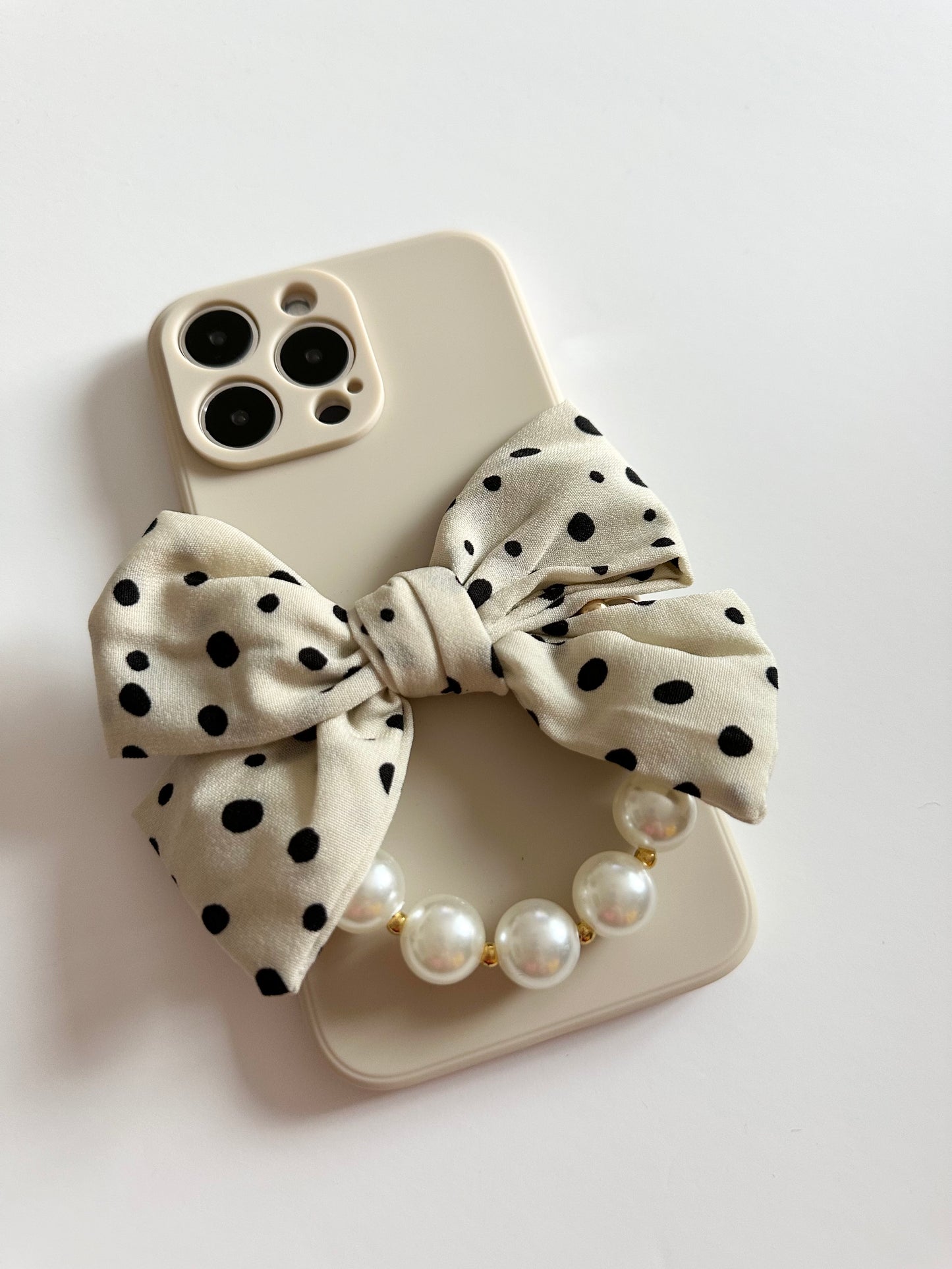 Bowtique Polka Dot Phone Case with Pearl Hand Strap