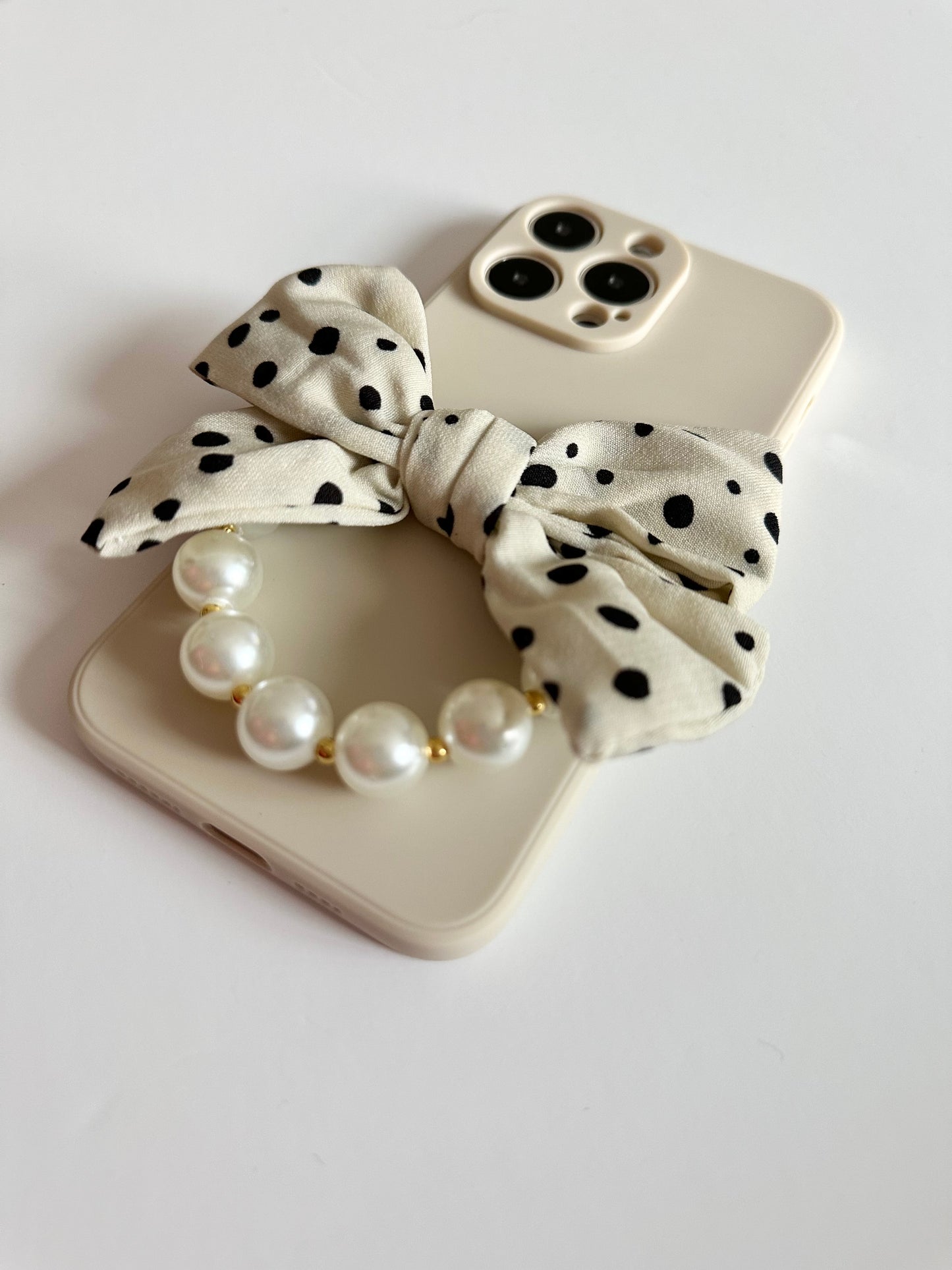 Bowtique Polka Dot Phone Case with Pearl Hand Strap