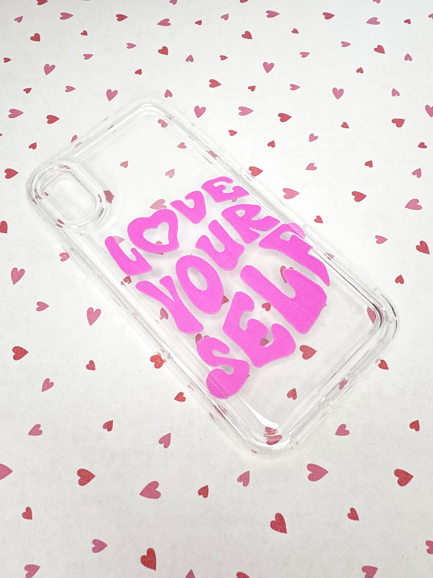 "Love Yourself” Clear Phone Case in Pink