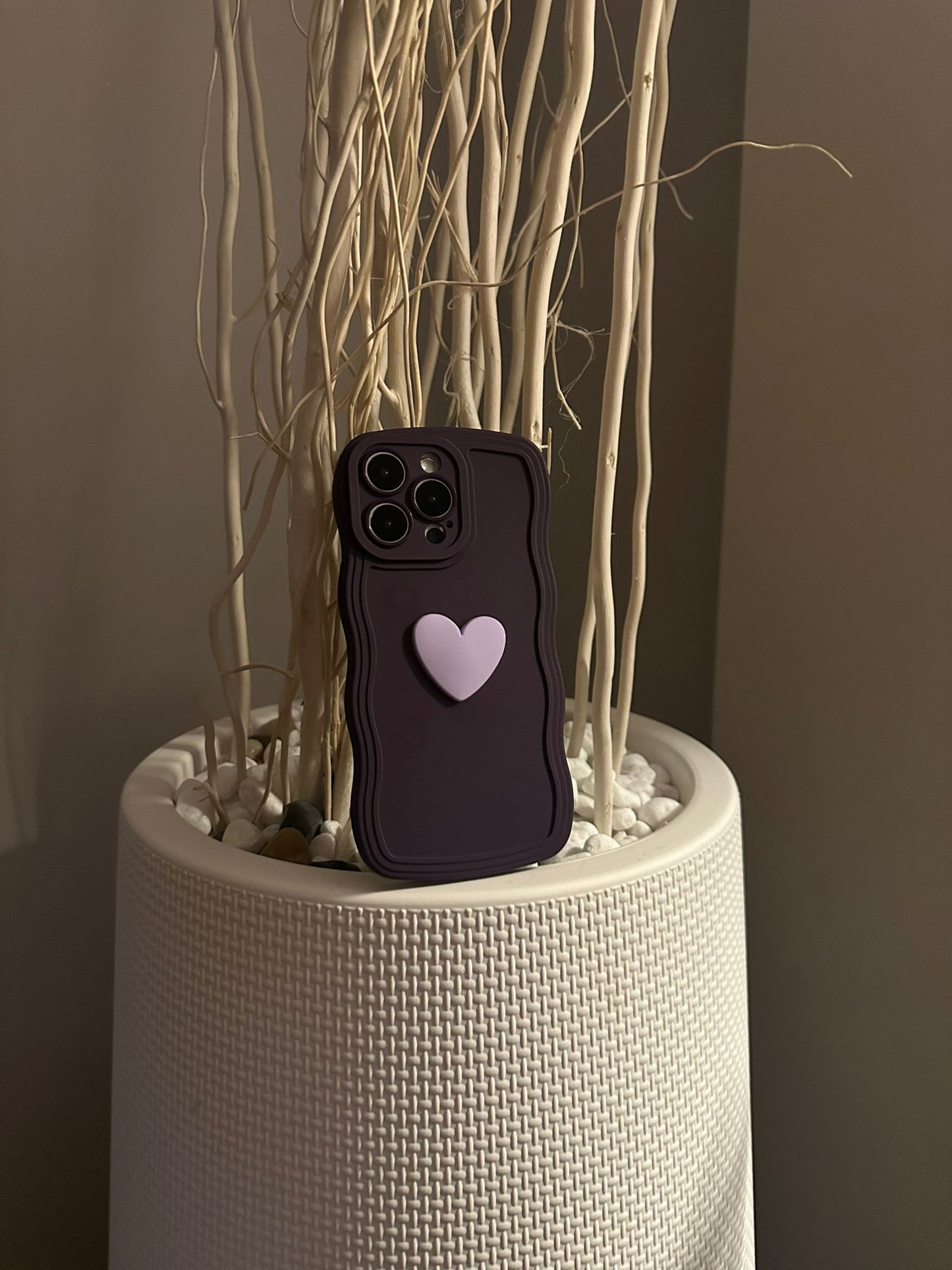 3D Heart Wavy Edge Purple Phone Case