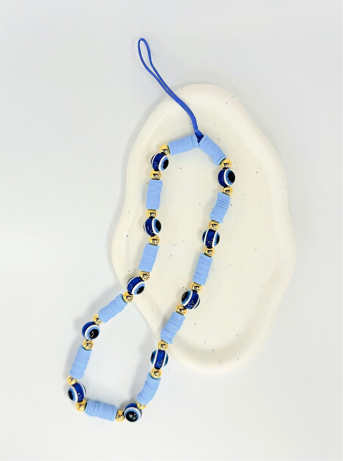 Evil Eye Beaded Phone Wrist Strap in Blue