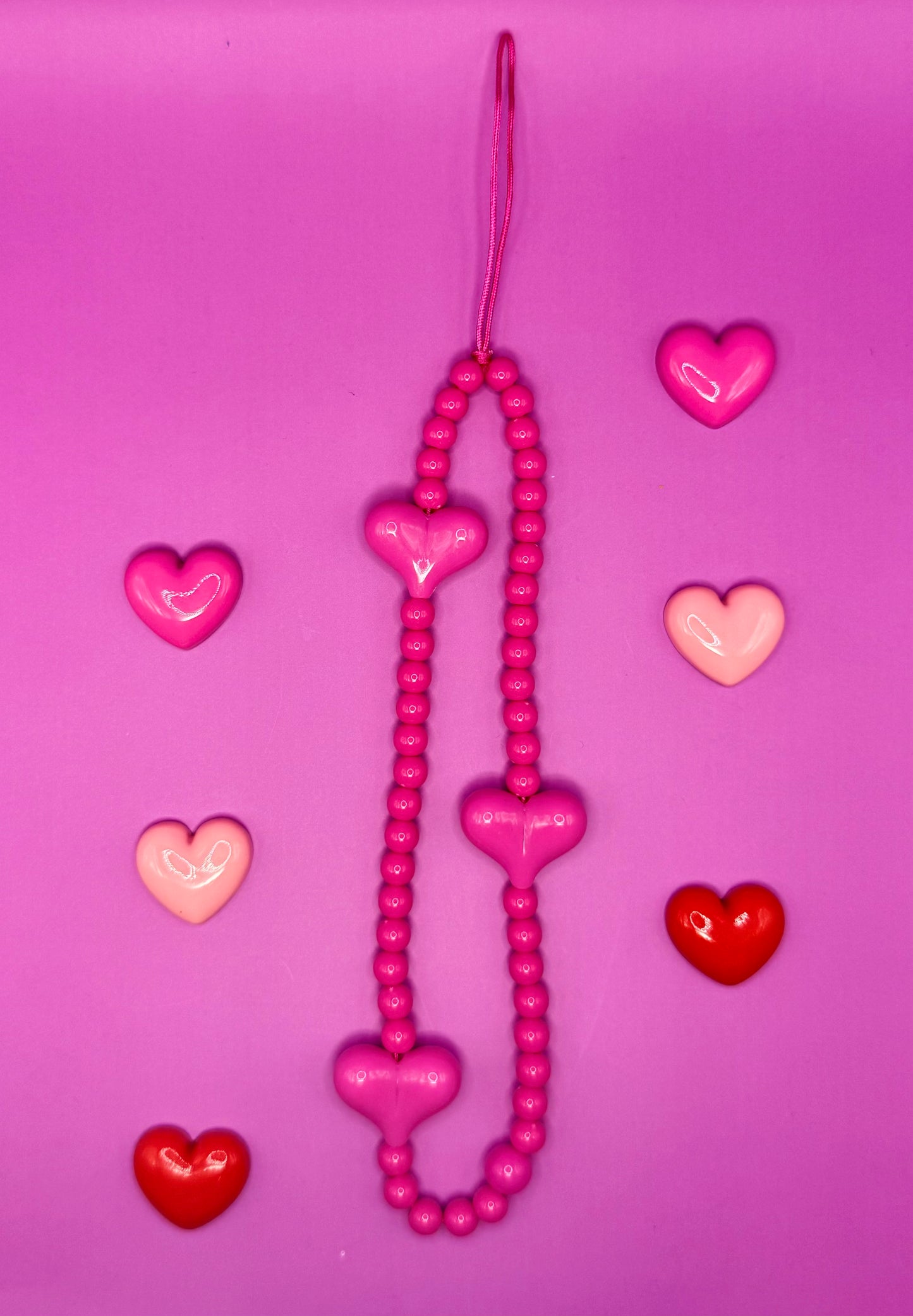 Hot Pink Heart Beaded Phone Wrist Strap