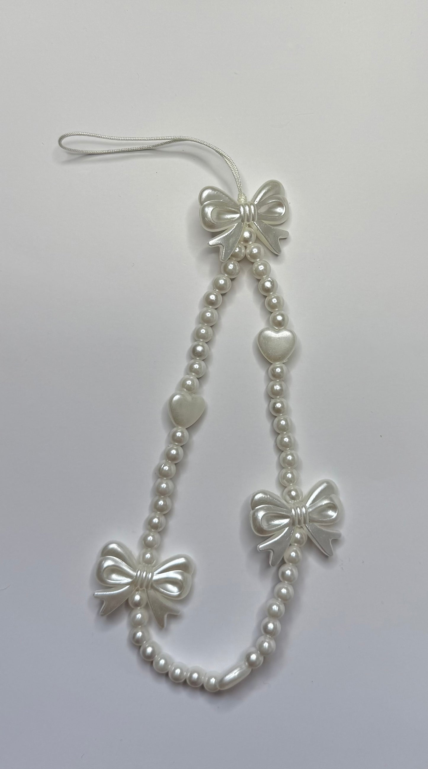 Pearl Bow & Heart Beaded Phone Wrist Strap
