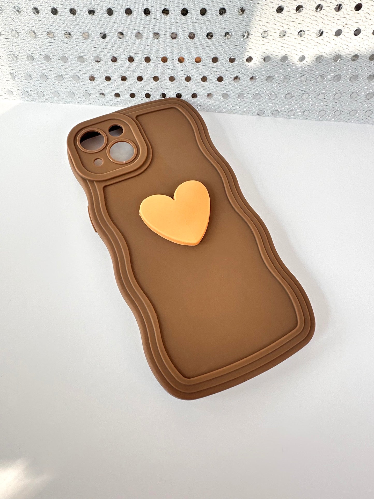 3D Heart Wavy Edge Teddy Bear Brown Phone Case