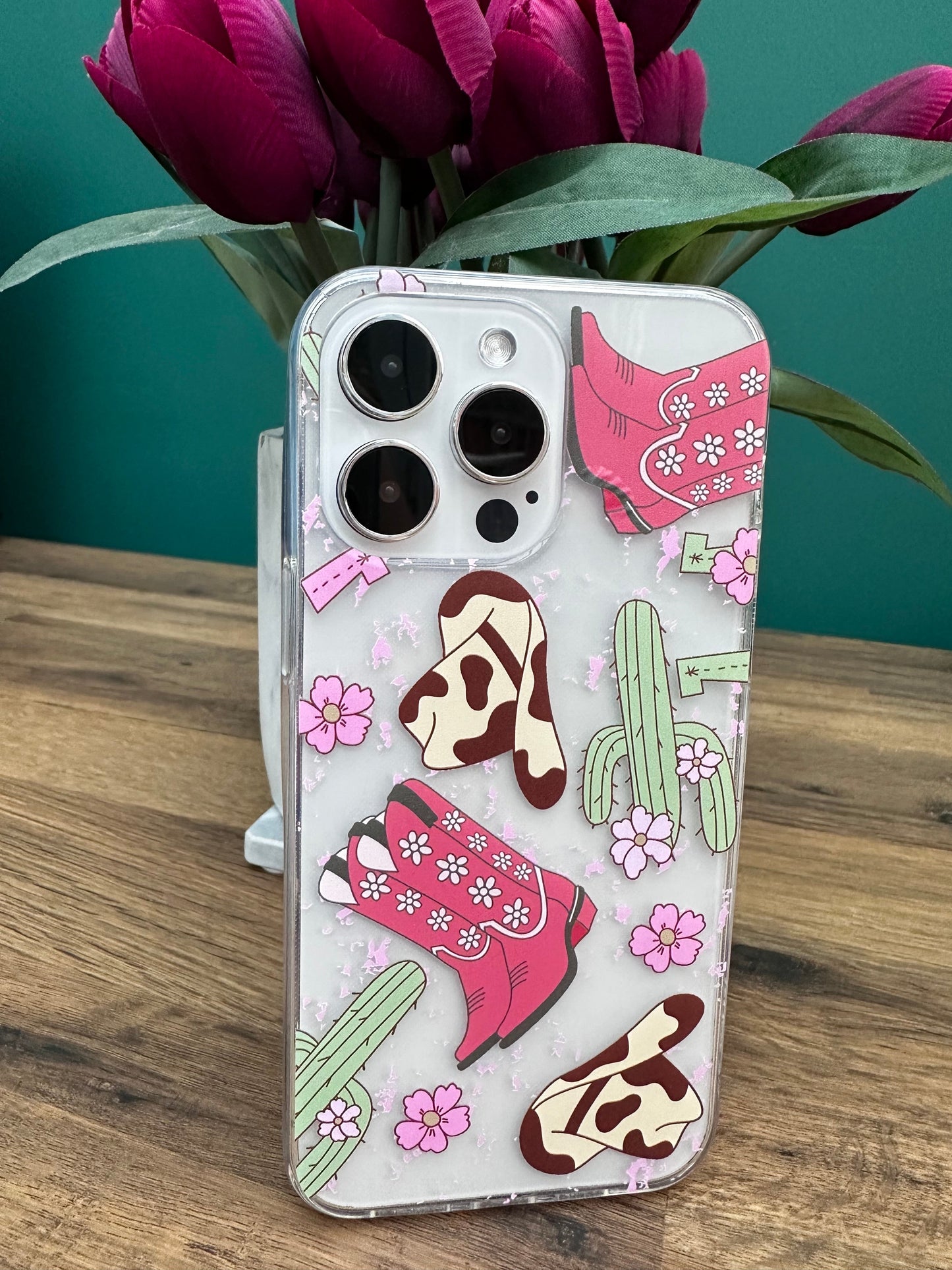 Cowgirl Boots & Cactus Clear Phone Case