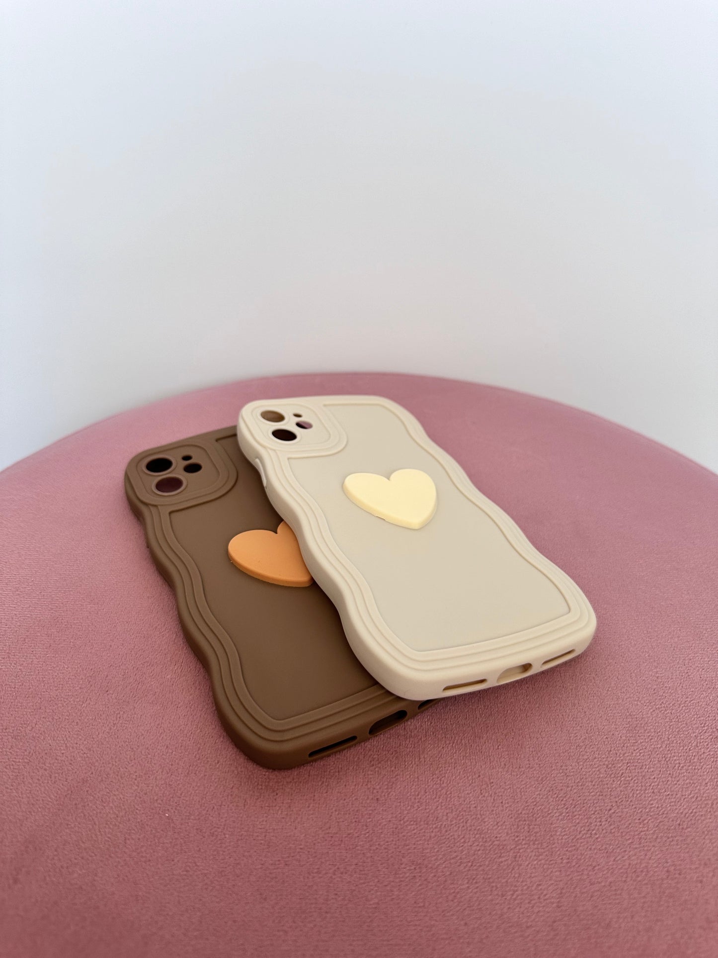 3D Heart Wavy Edge Teddy Bear Brown Phone Case