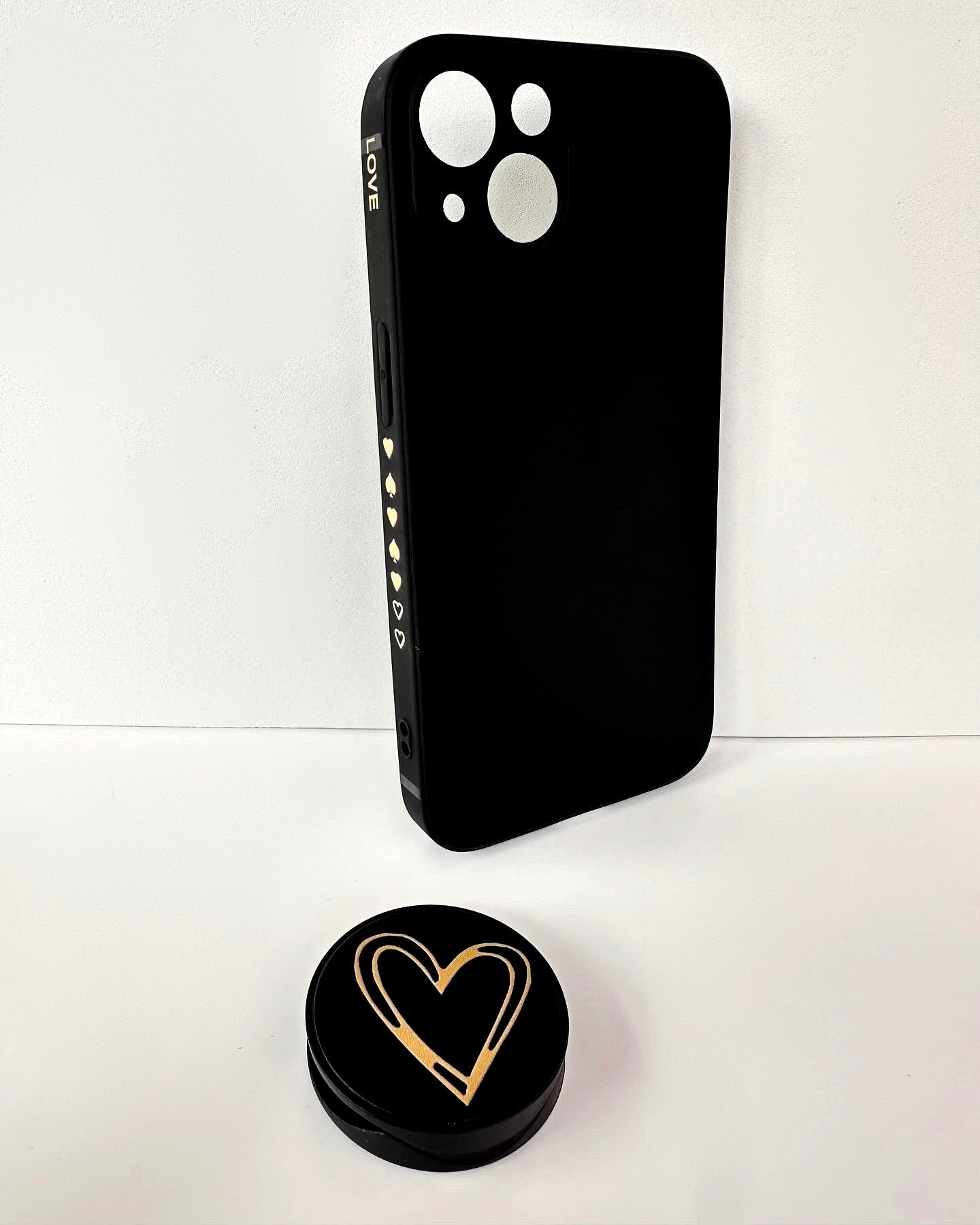 Secure Midnight Heart Black Phone Case with Pop Socket