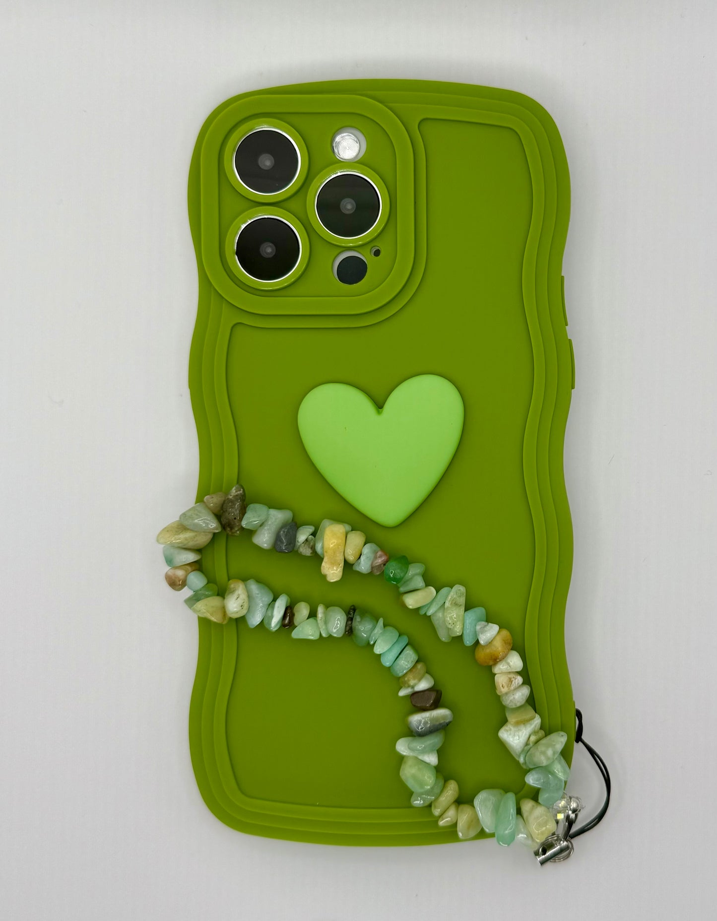 3D Heart Wavy Edge Green Phone Case