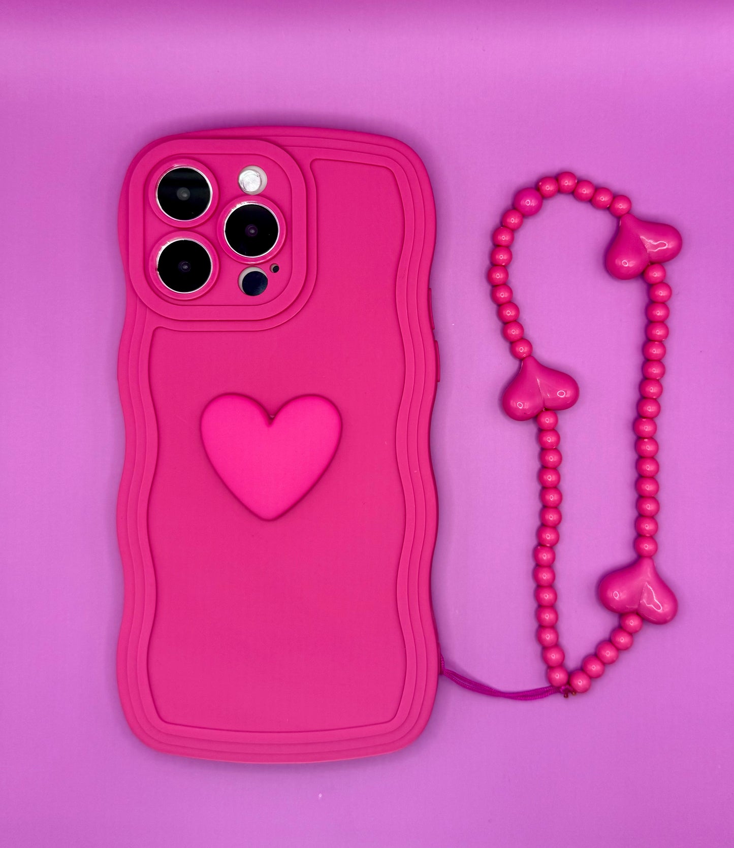 Hot Pink Heart Beaded Phone Wrist Strap