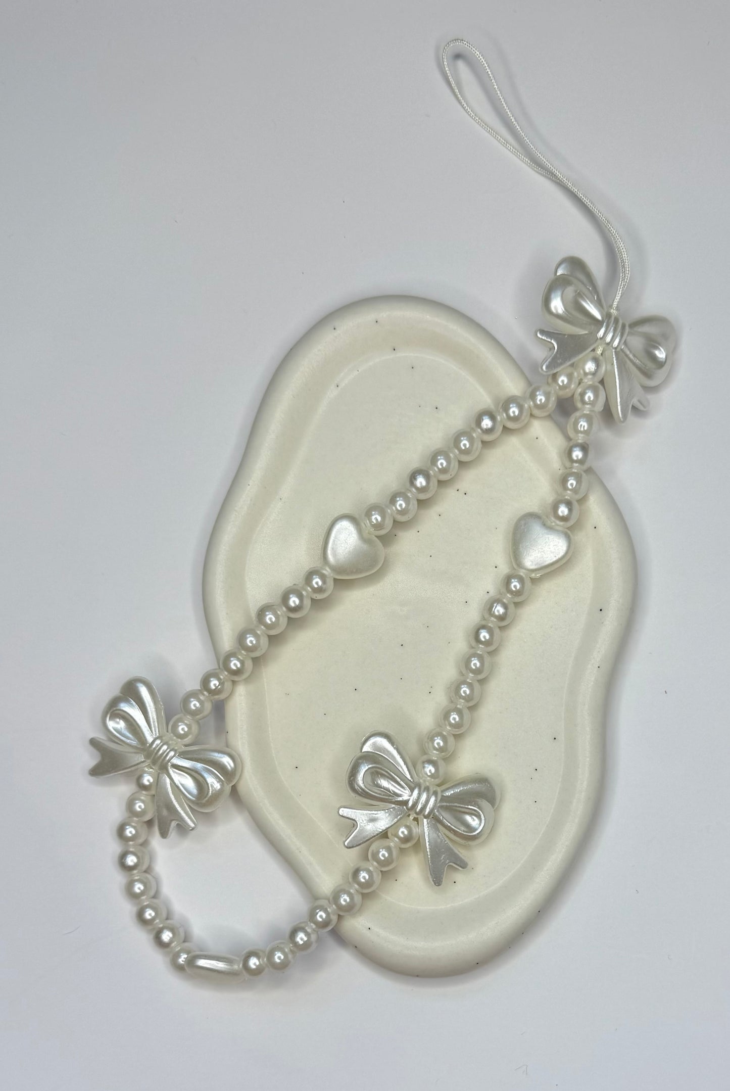 Pearl Bow & Heart Beaded Phone Wrist Strap