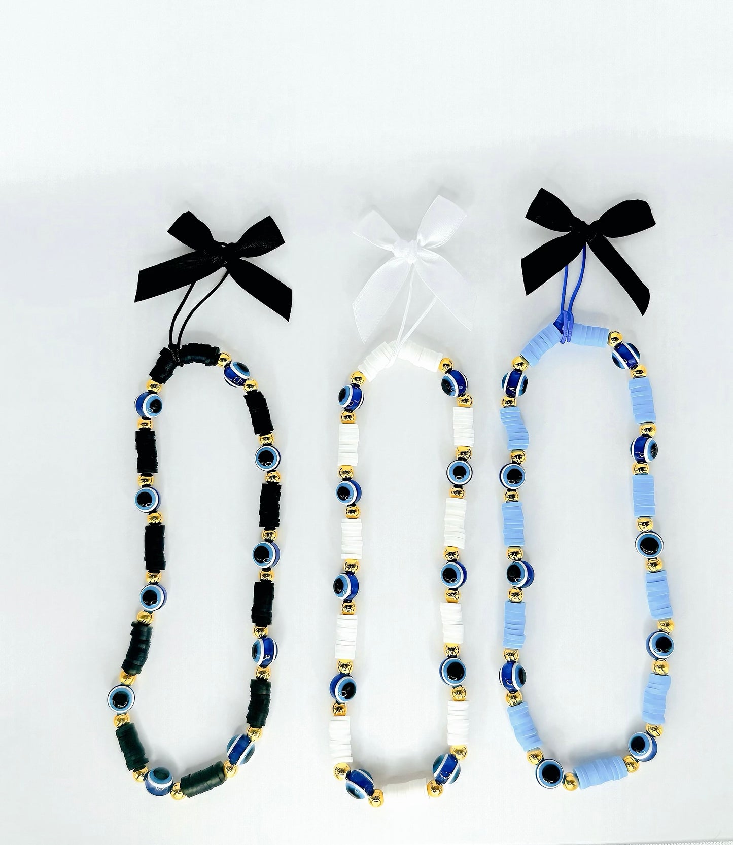 Evil Eye Beaded Phone Wrist Strap in Black
