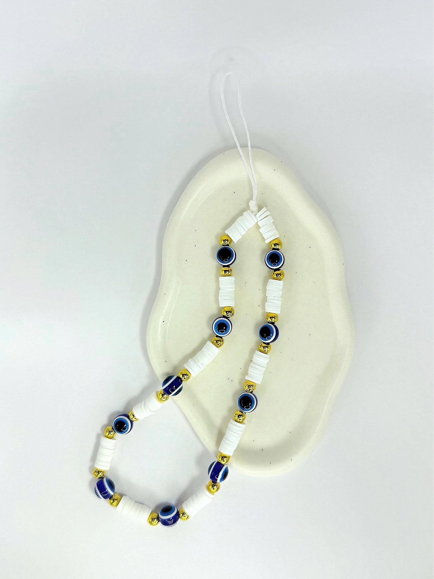 Evil Eye Beaded Phone Wrist Strap in White