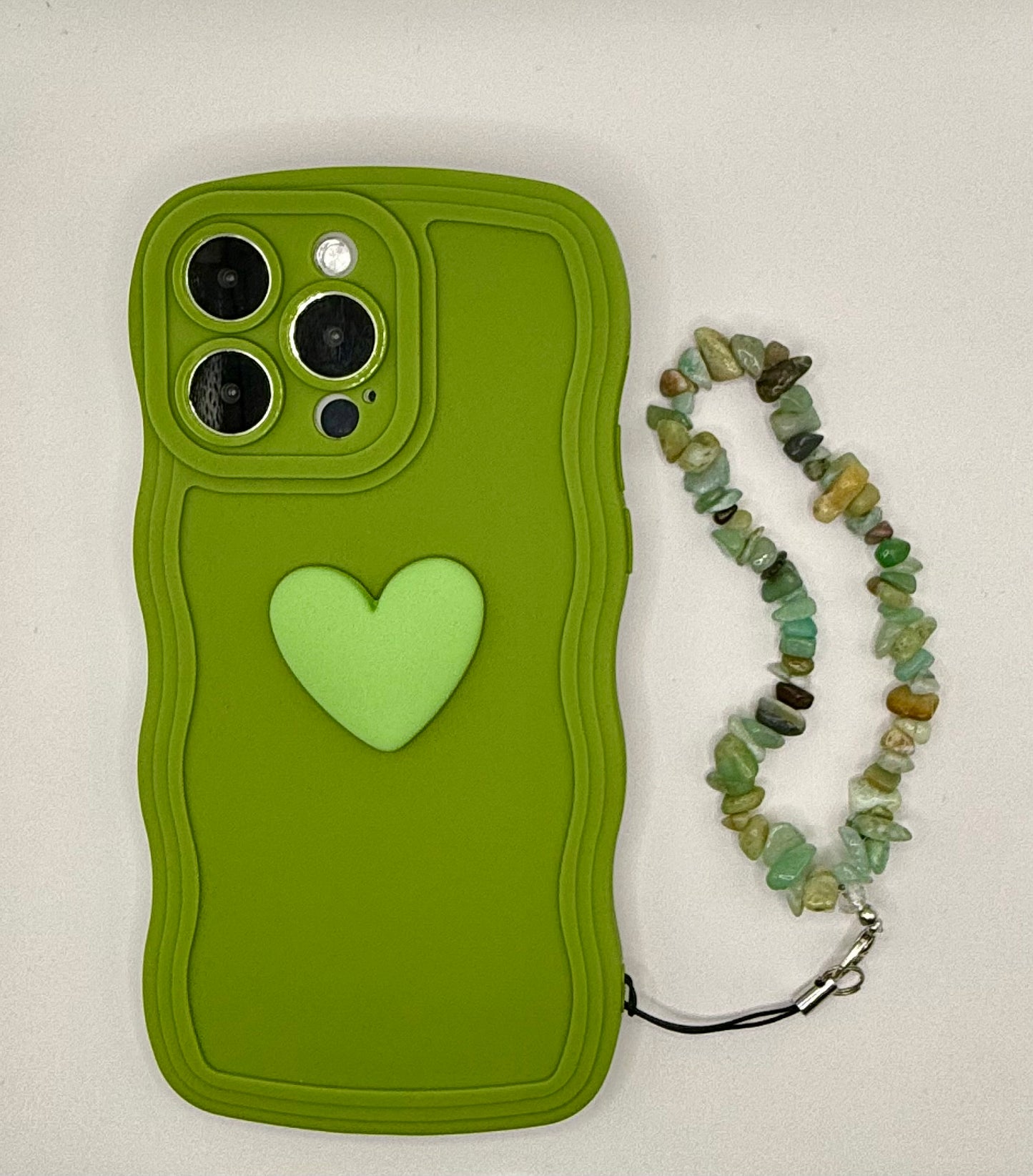 3D Heart Wavy Edge Green Phone Case
