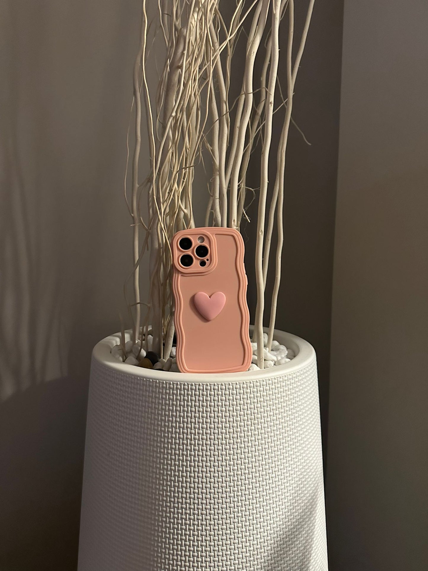 3D Heart Wavy Edge Soft Pink Phone Case