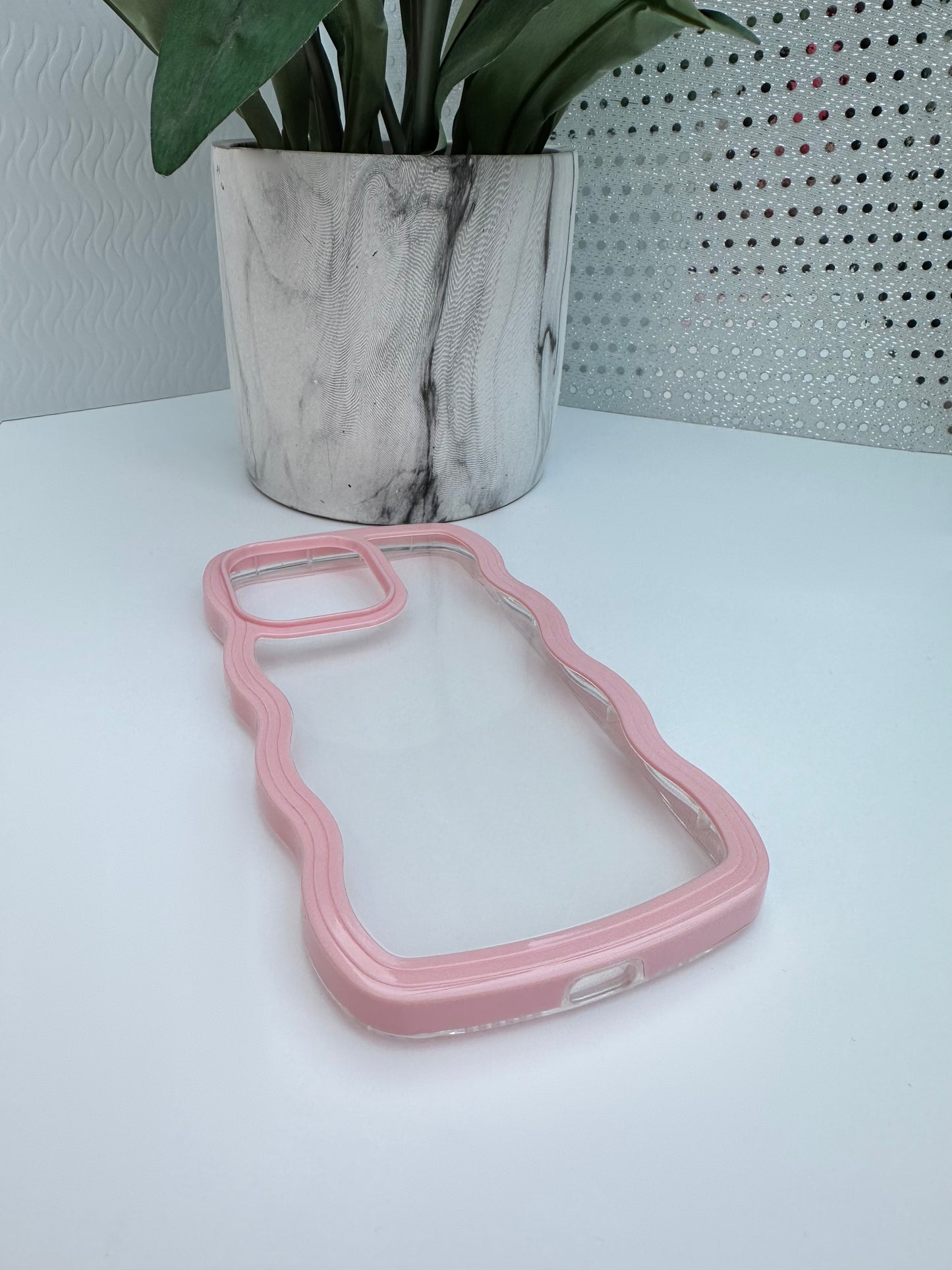 Wavy Edge Baby Pink Clear Phone Case