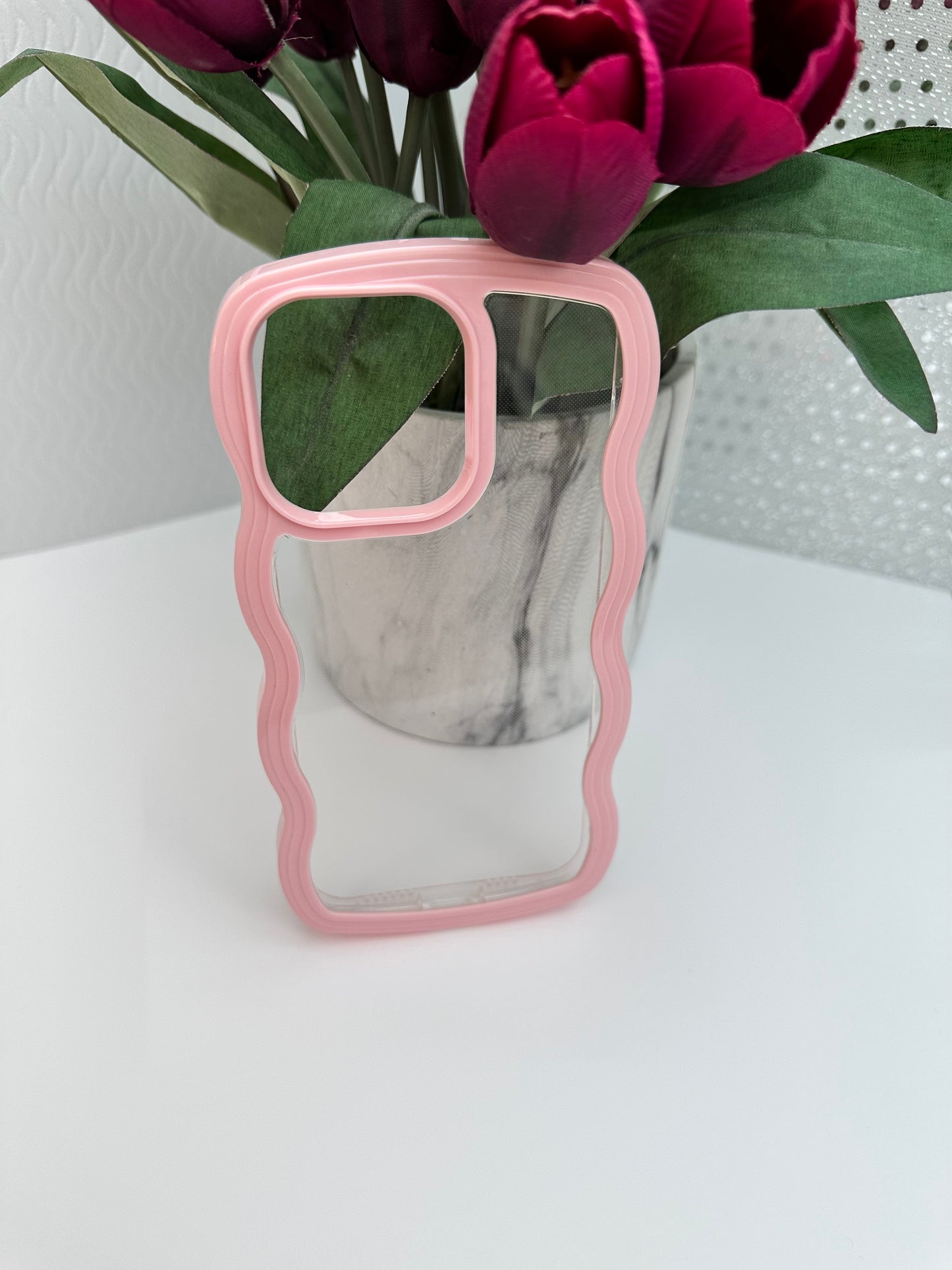 Wavy Edge Baby Pink Clear Phone Case