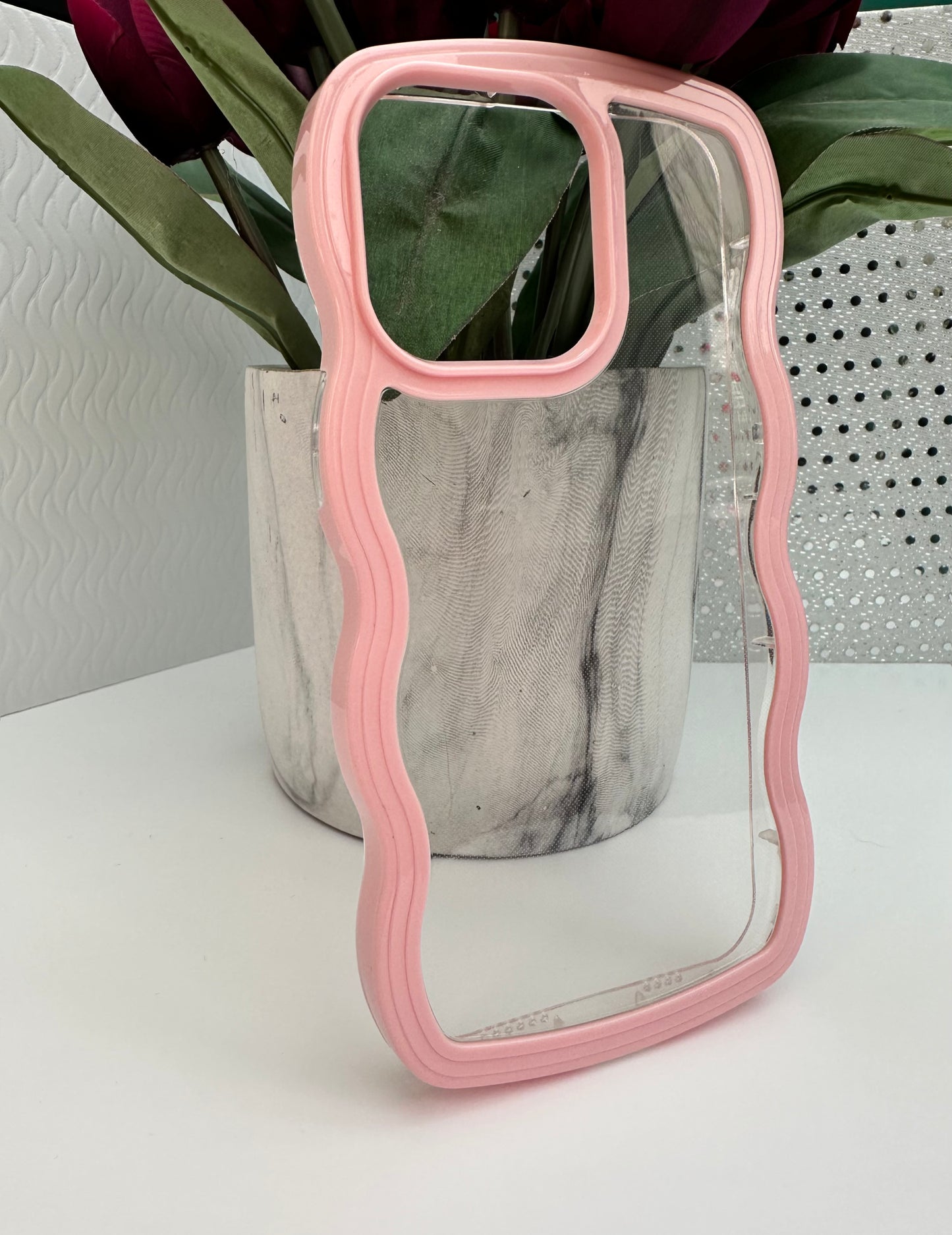 Wavy Edge Baby Pink Clear Phone Case