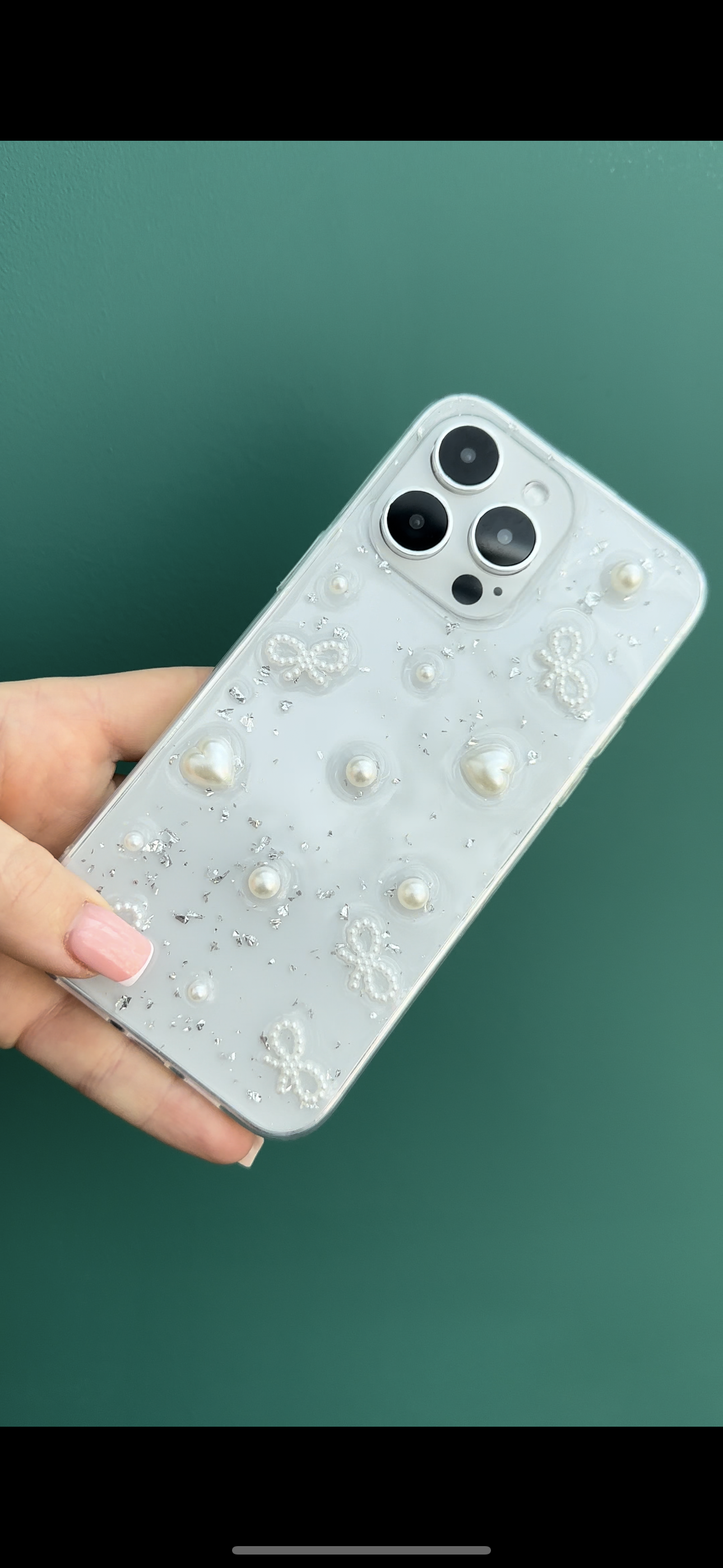 3D Pearl Bow Elegance Silver Foil Phone Case