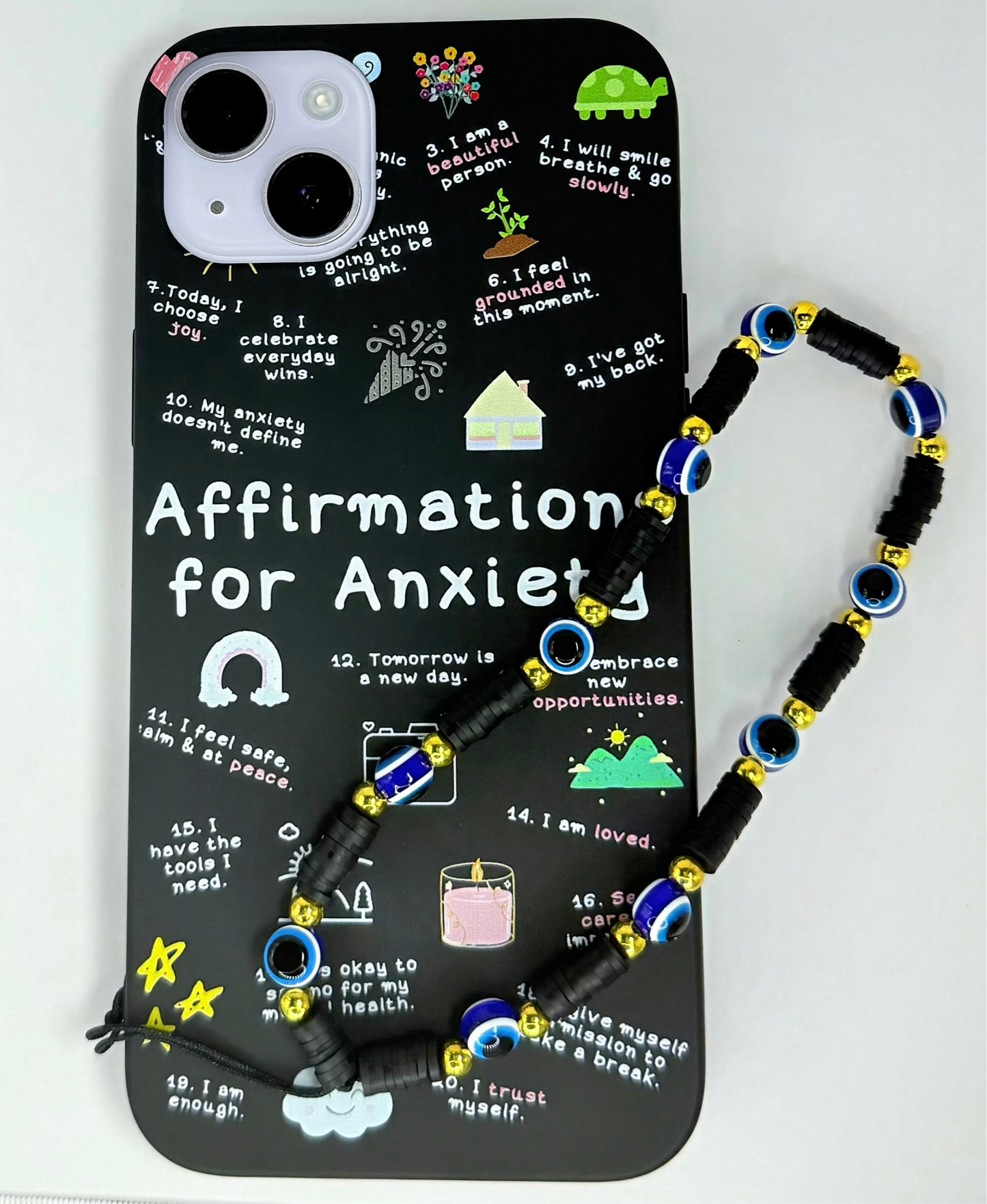 "Affirmations for Anxiety" Black Phone Case
