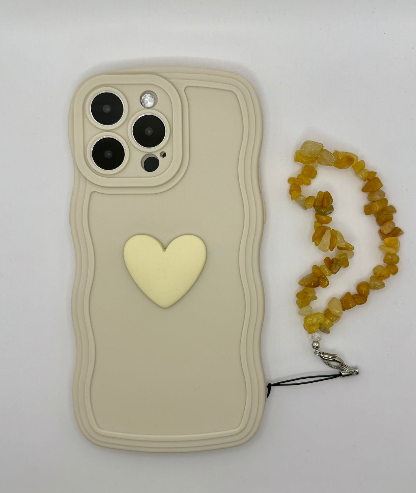 3D Heart Wavy Edge Vanilla Cream Phone Case