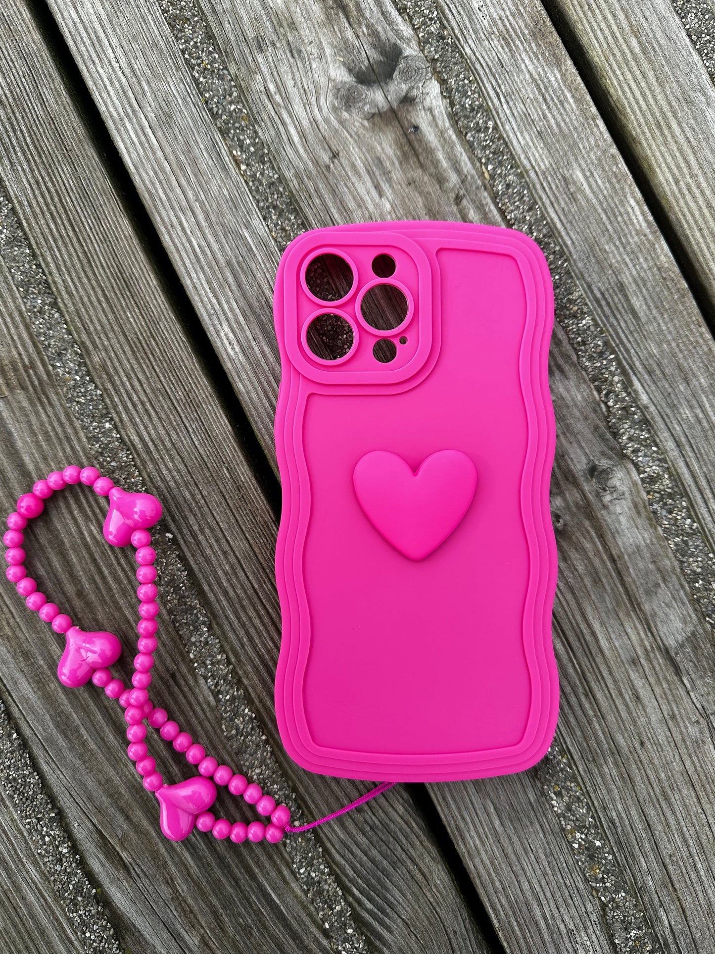 Hot Pink Heart Beaded Phone Wrist Strap