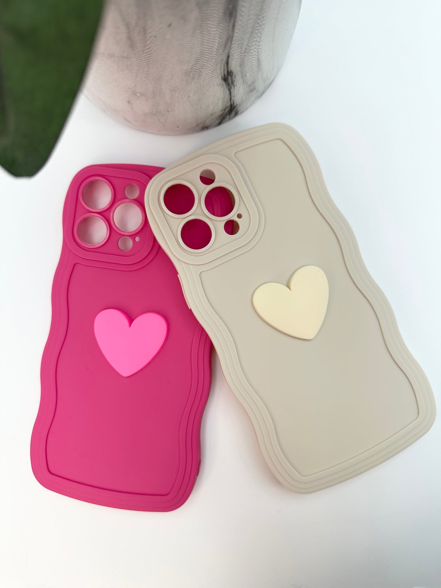 3D Heart Wavy Edge Hot Pink Phone Case