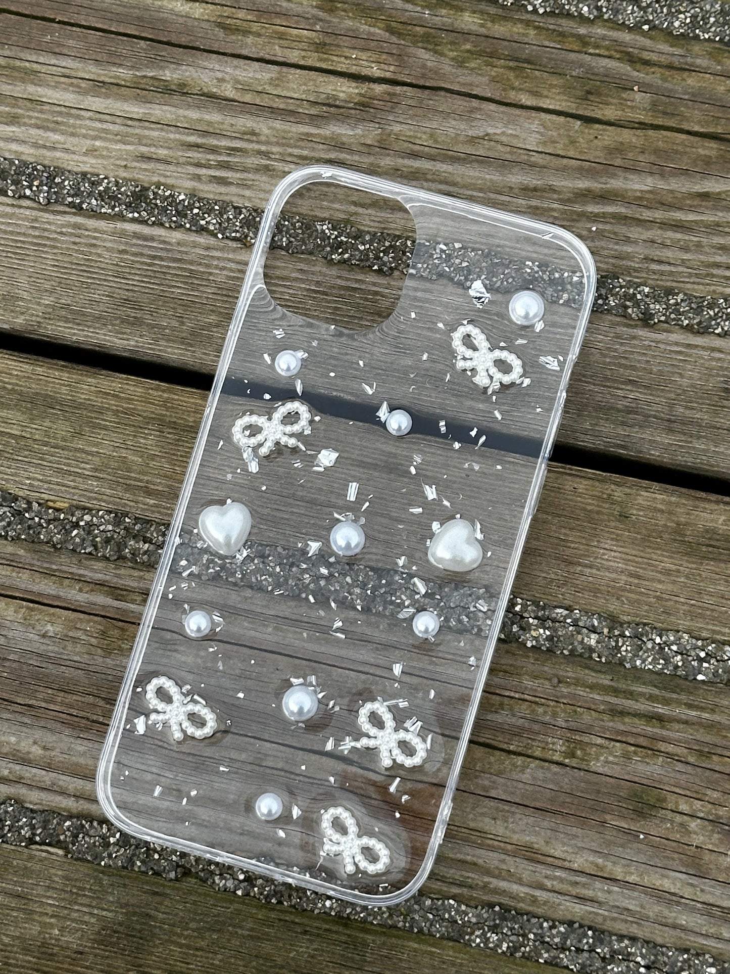 3D Pearl Bow Elegance Silver Foil Phone Case