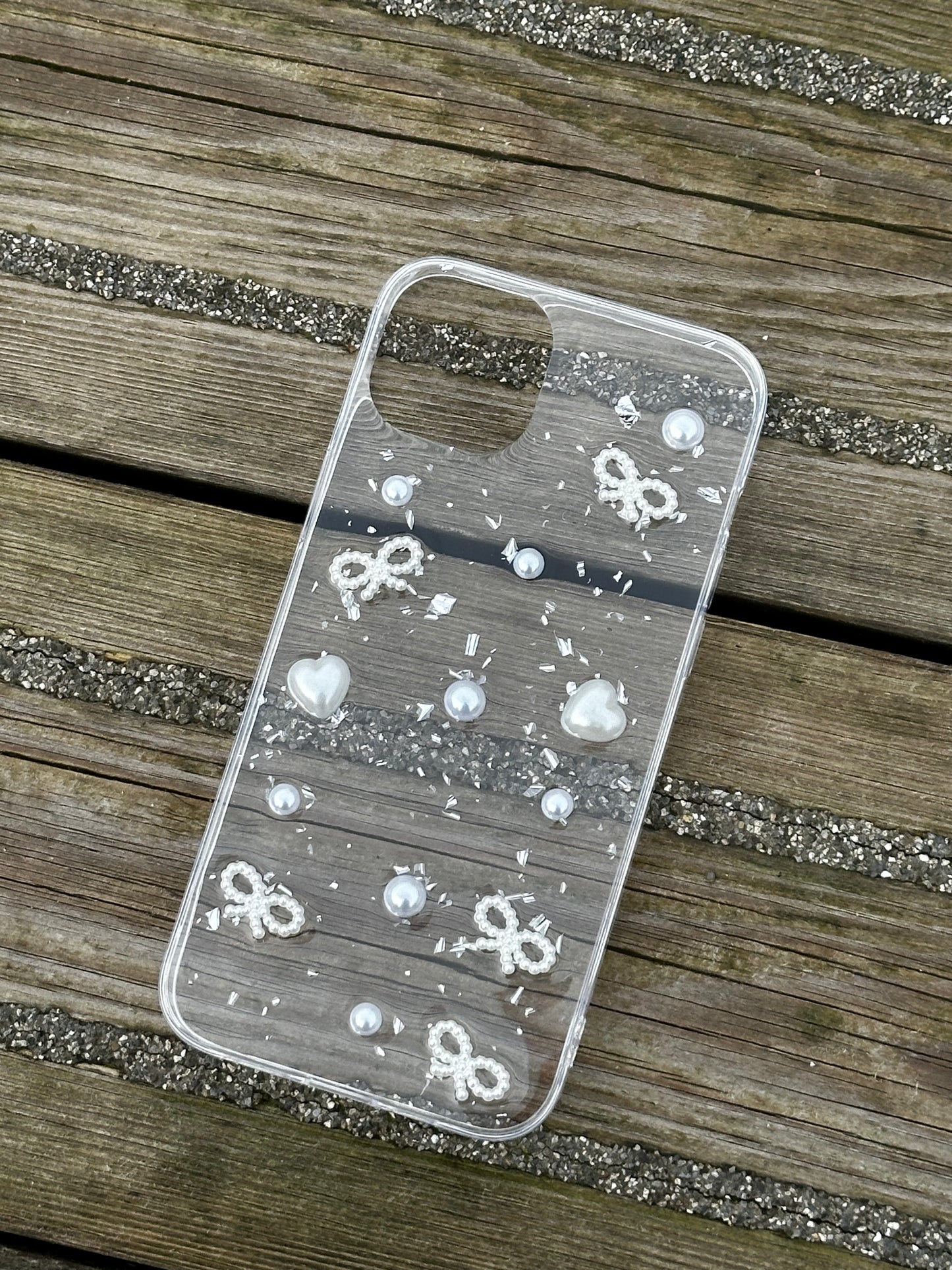 3D Pearl Bow Elegance Silver Foil Phone Case