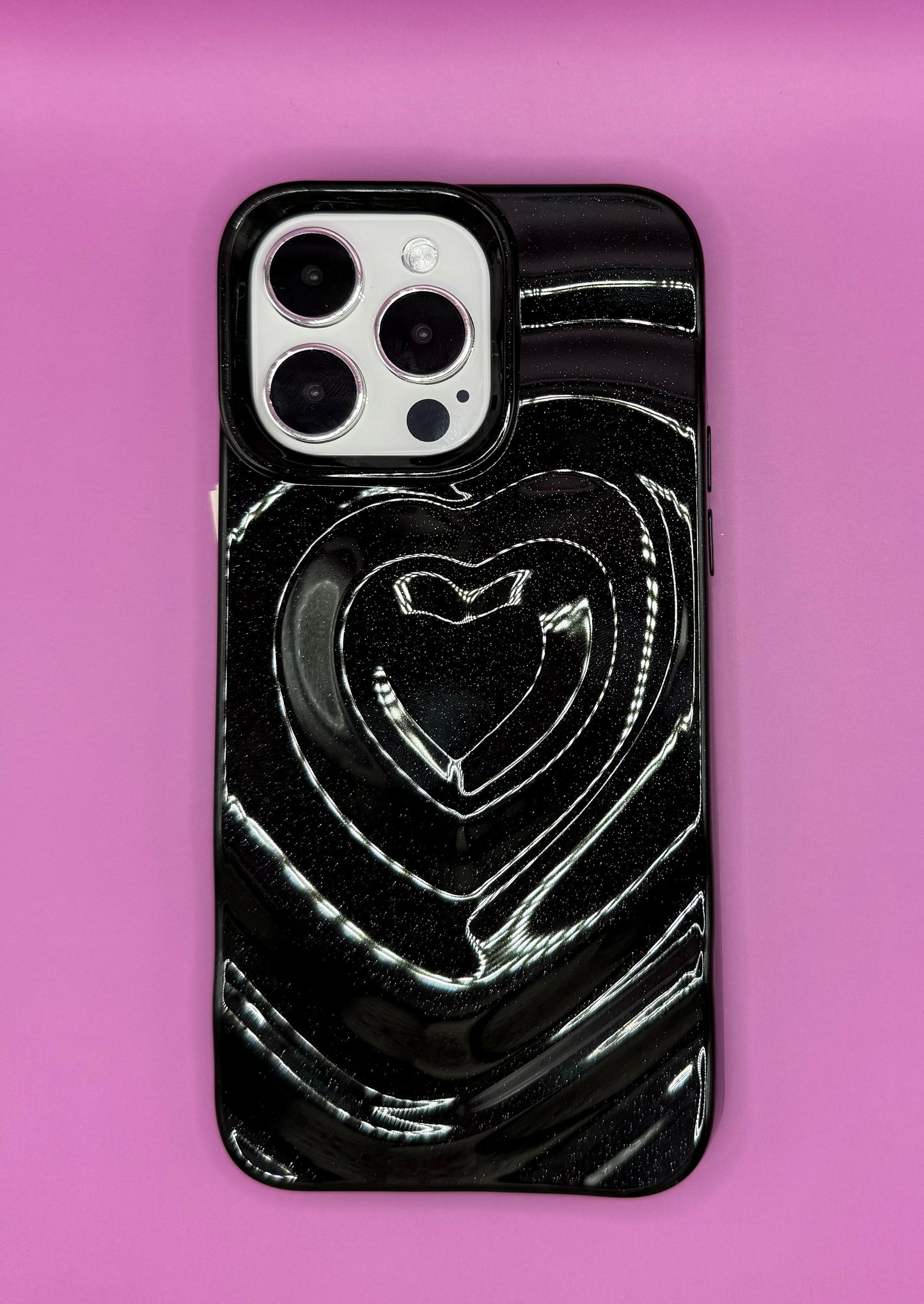 3D Heart Embrace Black Obsidian Phone Case