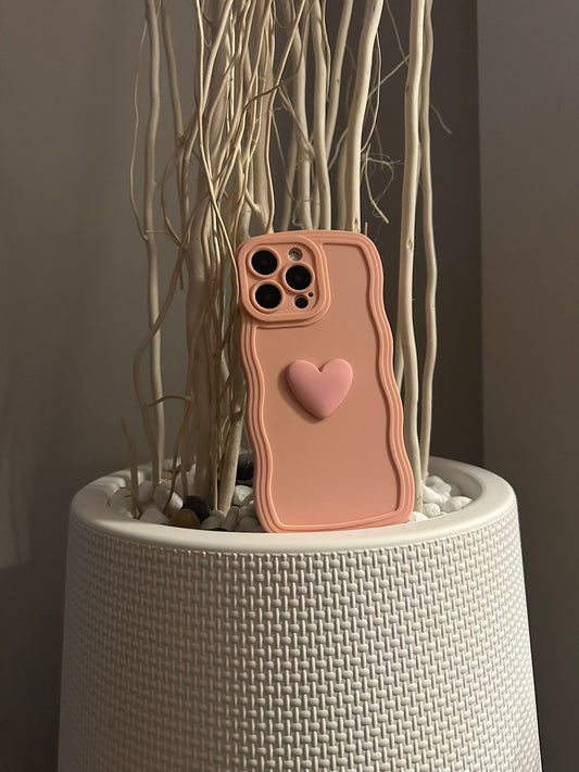 3D Heart Wavy Edge Soft Pink Phone Case