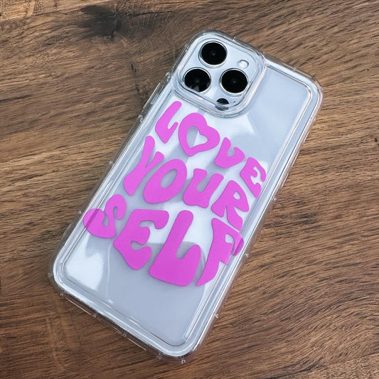 "Love Yourself” Clear Phone Case in Pink