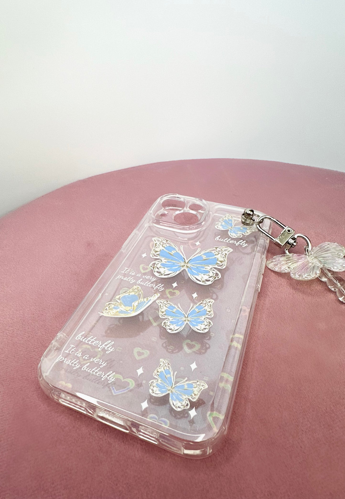 Butterfly Bliss Clear Phone Case featuring Chic Wrist Strap