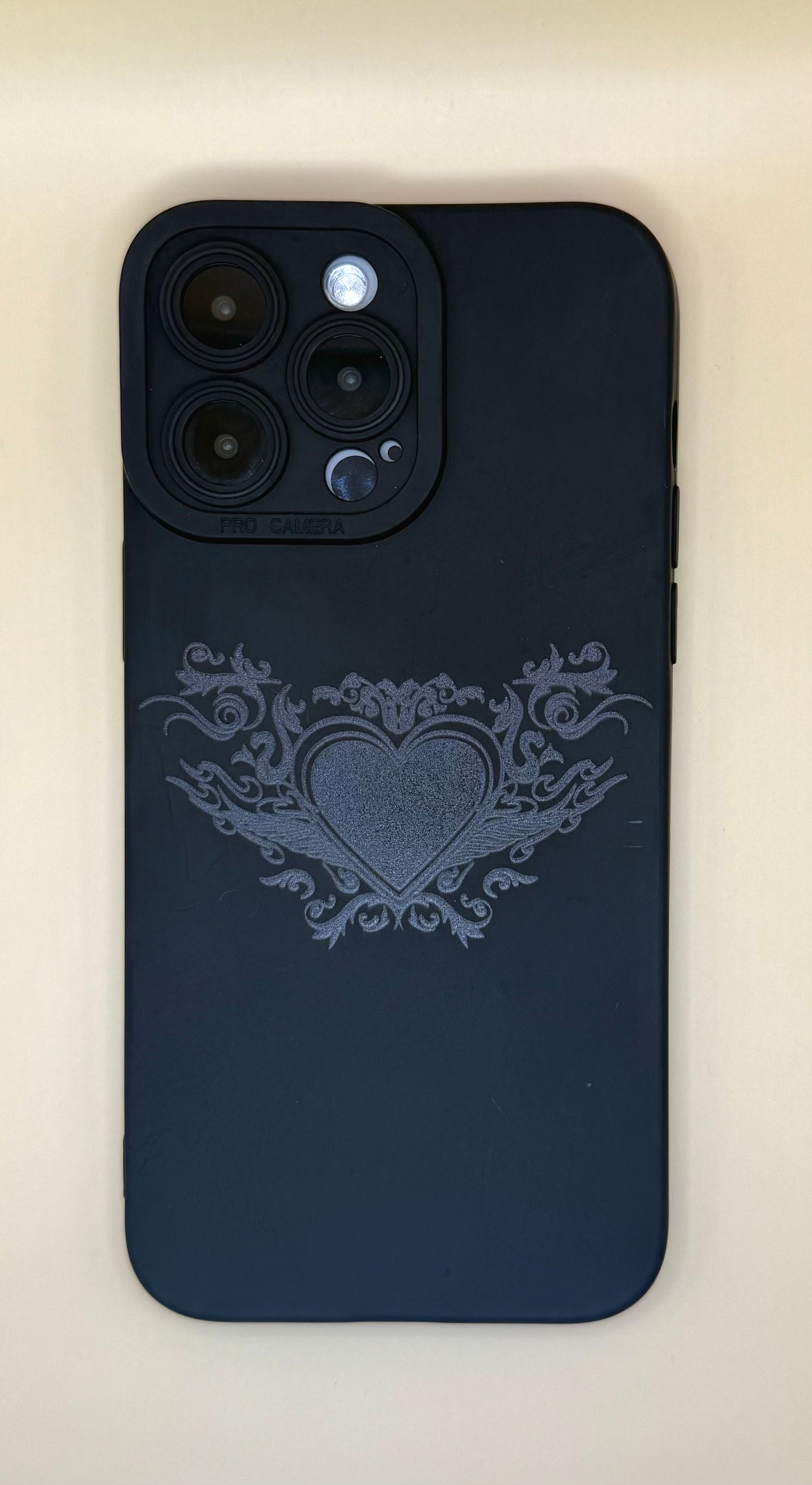 Tattooed Heart Black Phone Case with Beaded Wrist Strap