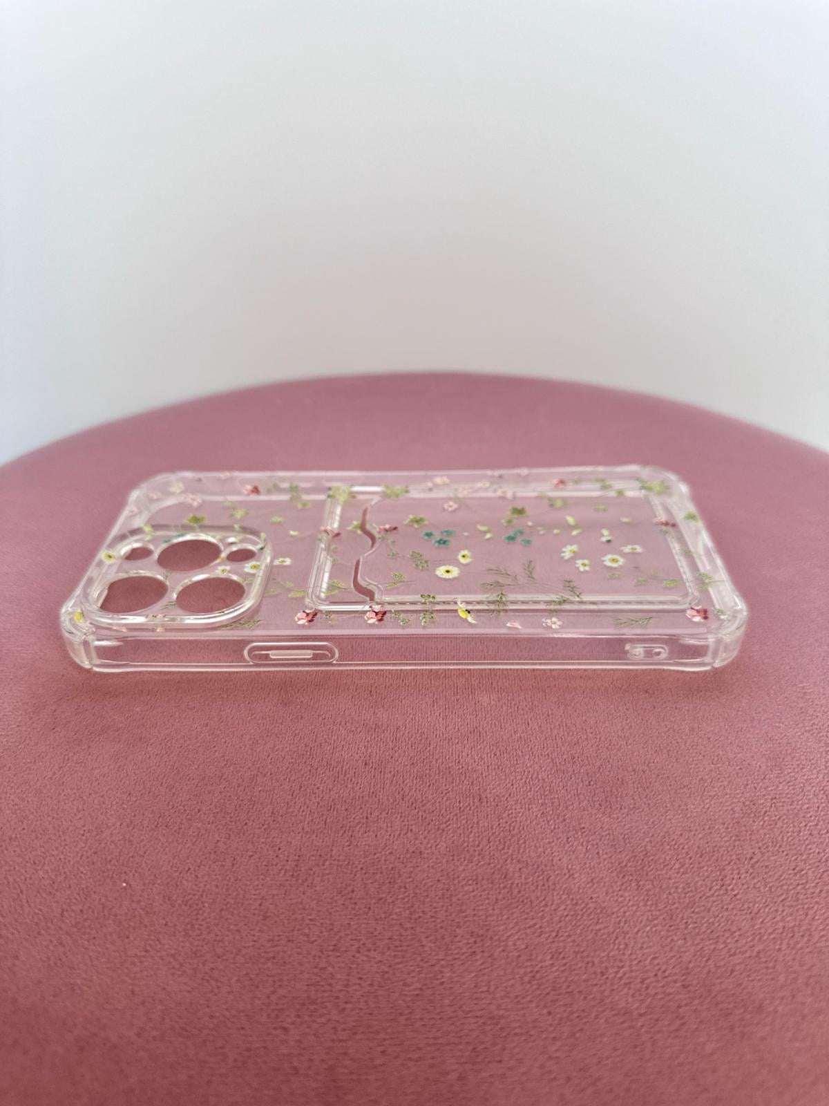 Delicate Floral Clear Phone Case With Card Holder