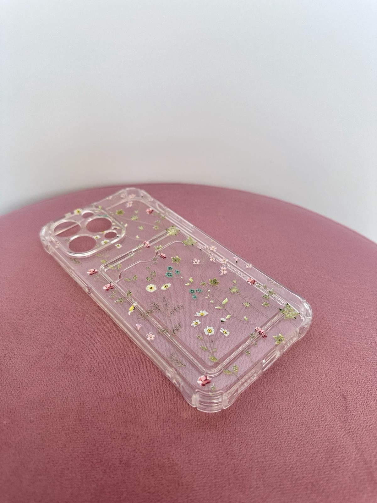 Delicate Floral Clear Phone Case With Card Holder