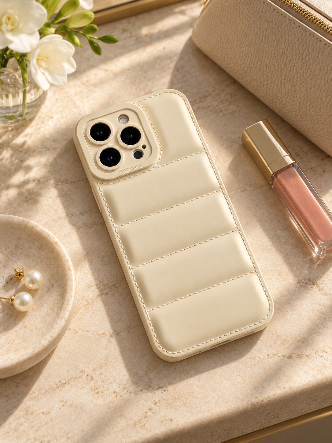 Cream Quilted iPhone Case
