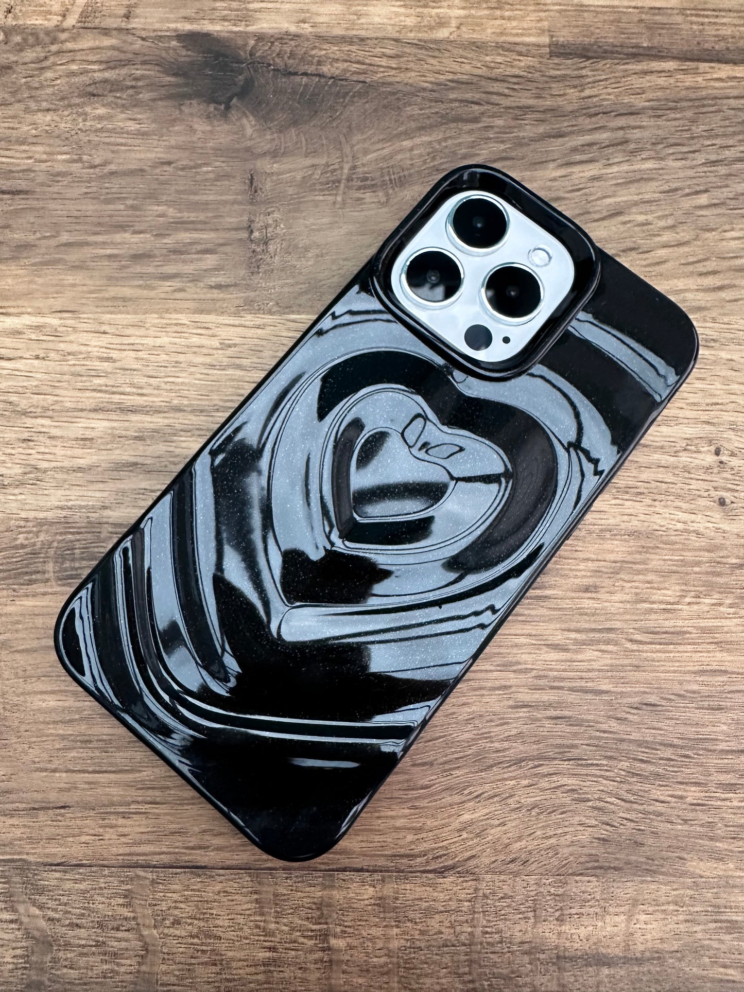 3D Heart Embrace Black Obsidian Phone Case